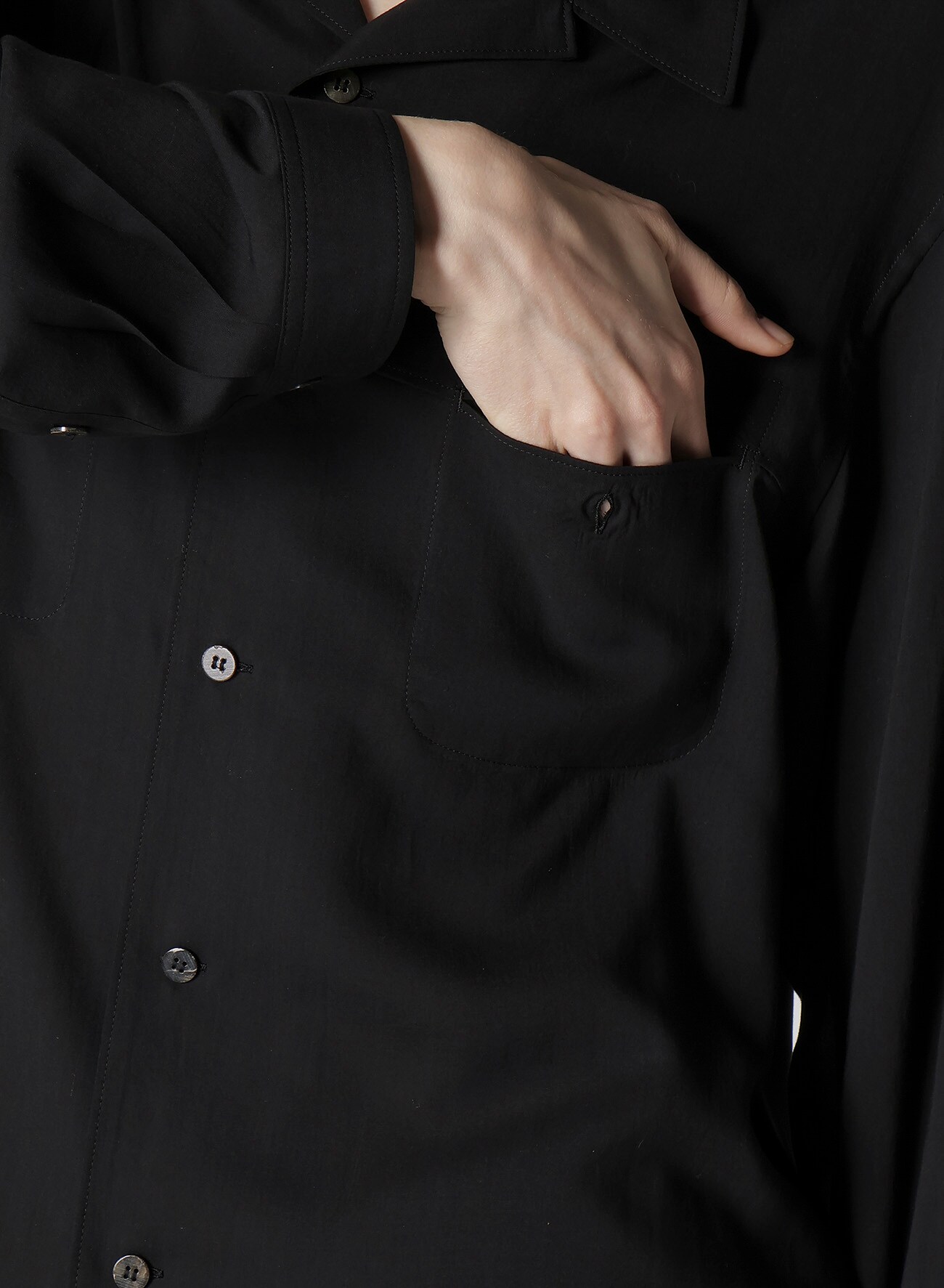 CELLULOSE LAWN PANEL OPEN-COLLAR SHIRT
