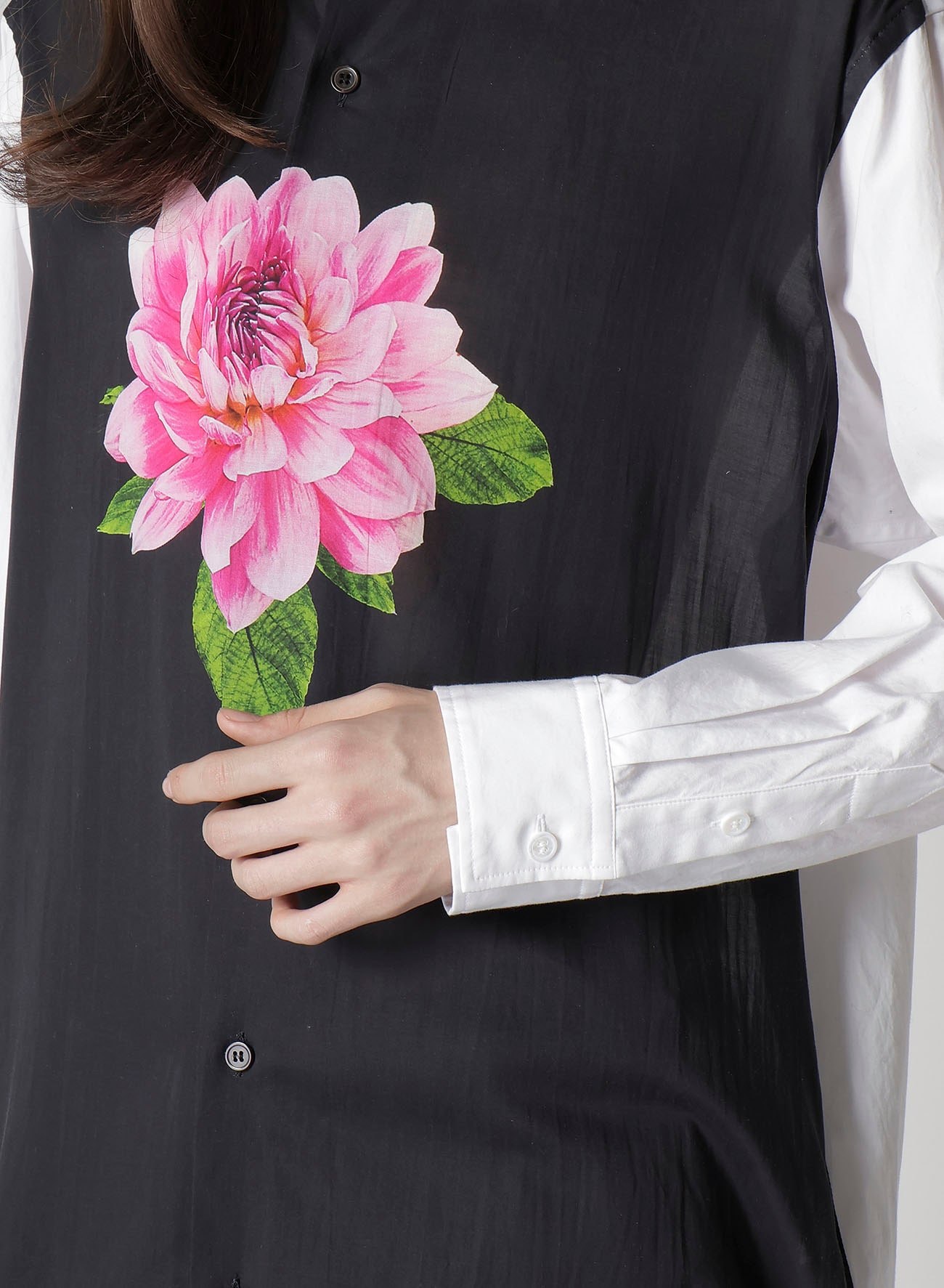 TRIPLE COLLAR SHIRT IN BROAD AND CELLULOSE PINK FLOWER