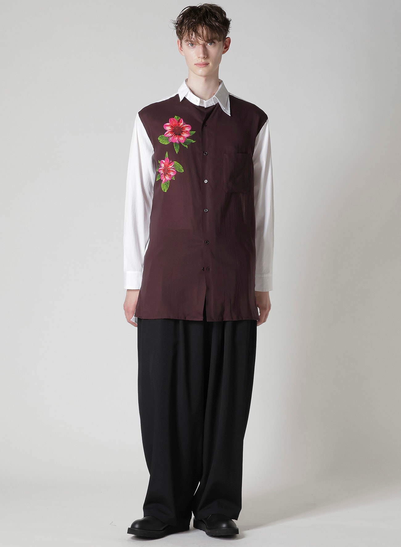 OVERSIZED SILHOUETTE SHIRT IN BROAD AND CELLULOSE TWO FLOWERS