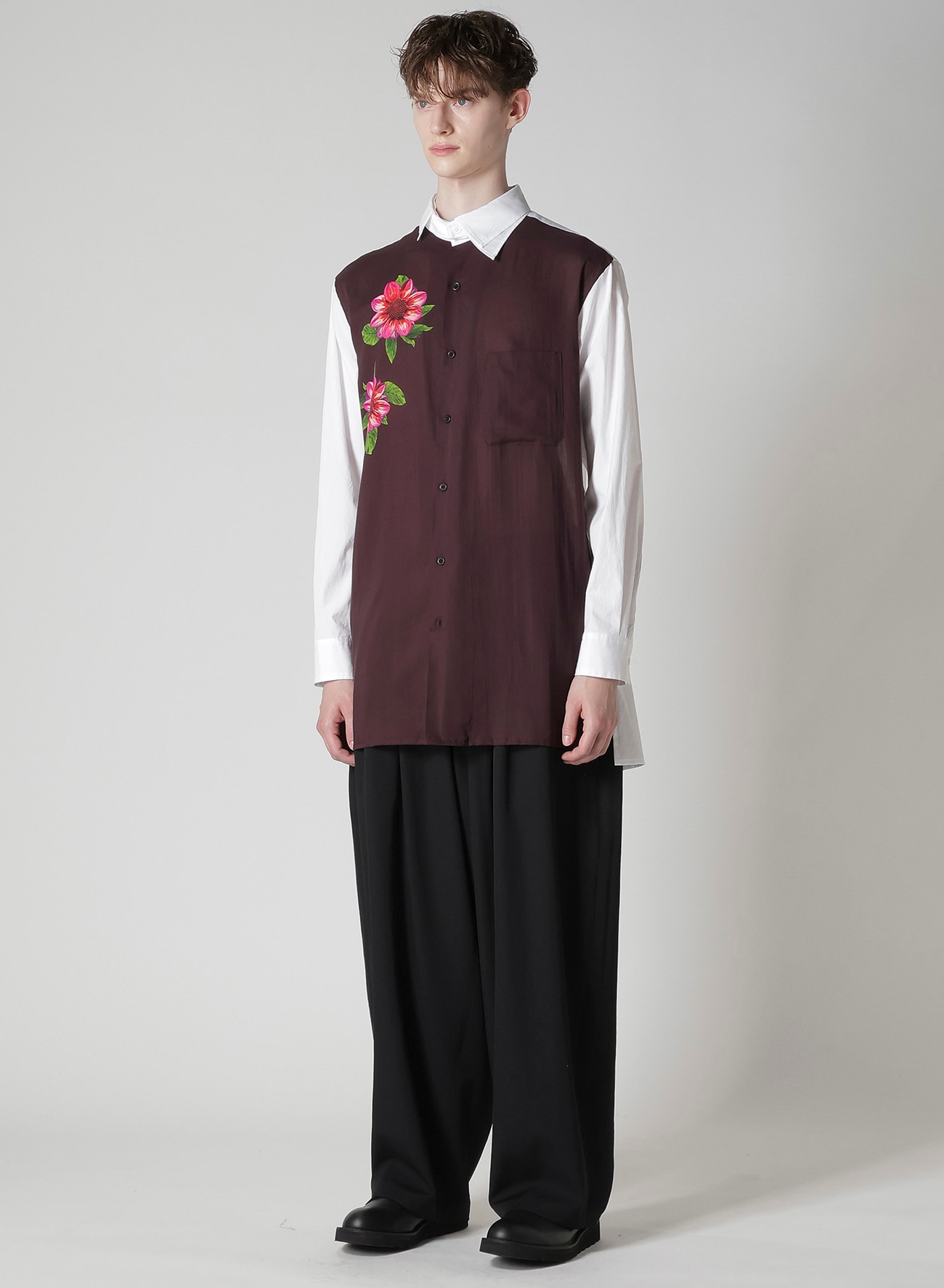 OVERSIZED SILHOUETTE SHIRT IN BROAD AND CELLULOSE TWO FLOWERS