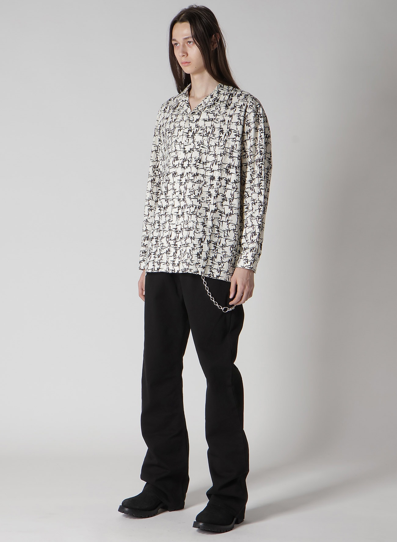 【Y's for men × MASSES】COTTON PIGMENT PRINT OPEN COLLAR SHIRT