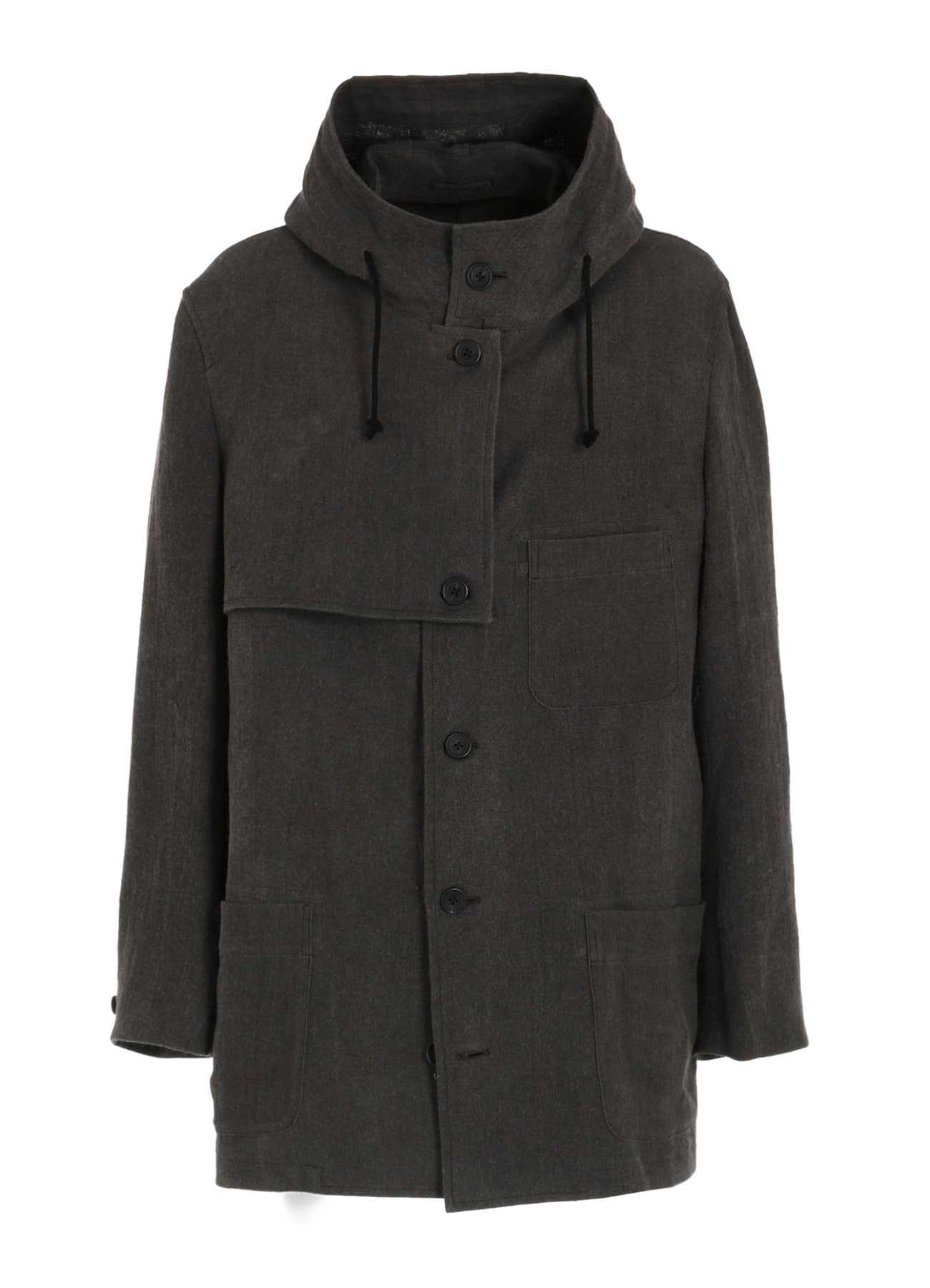 INK-DYED LINEN-WOOL VIYELLA HOODED JACKET