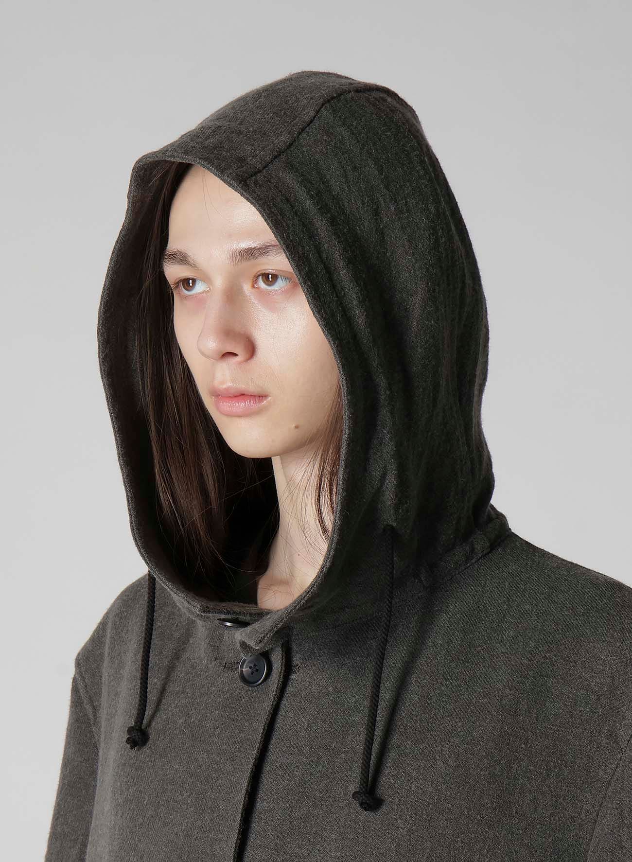 INK-DYED LINEN-WOOL VIYELLA HOODED JACKET
