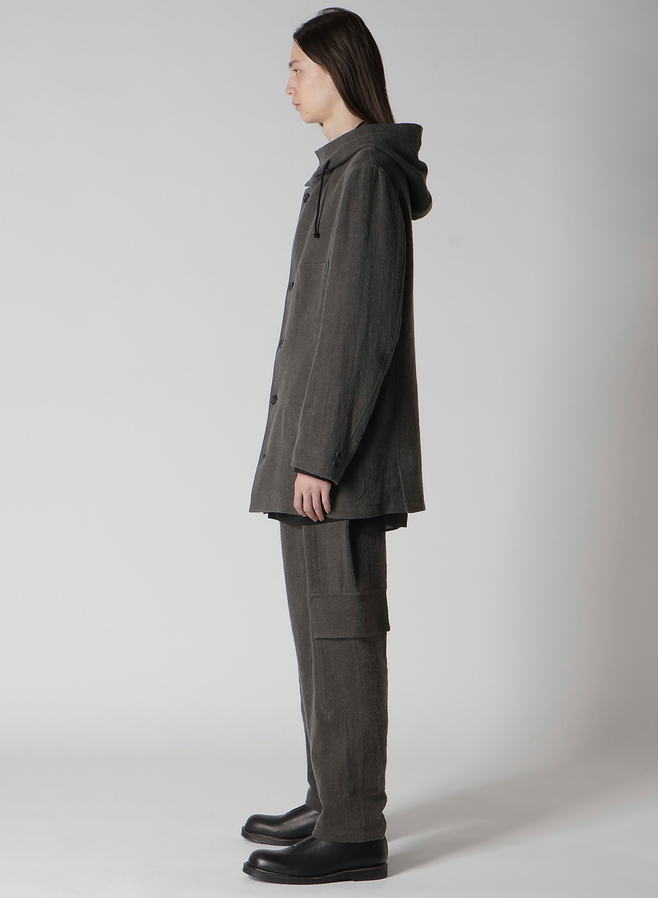 INK-DYED LINEN-WOOL VIYELLA HOODED JACKET