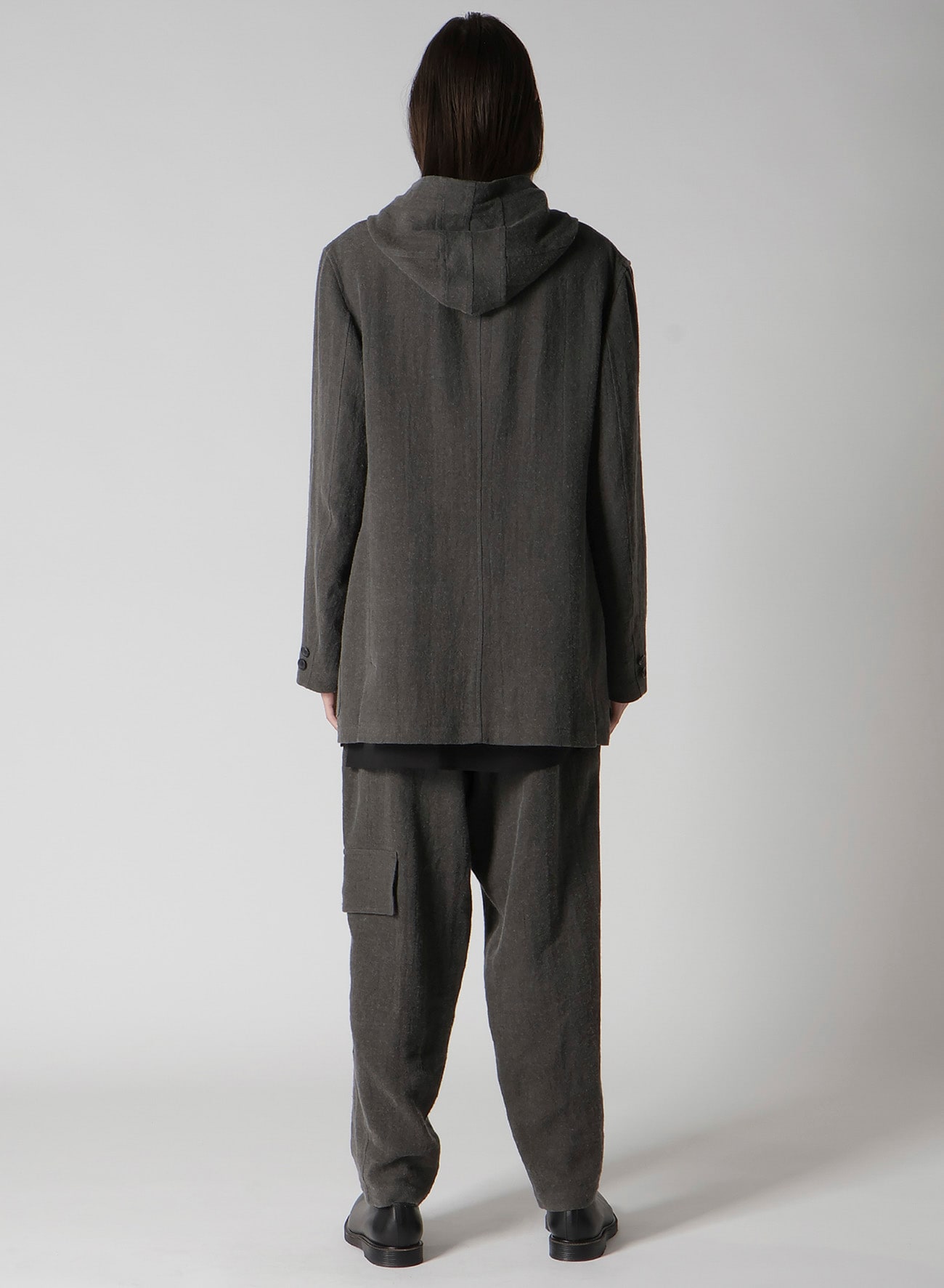 INK-DYED LINEN-WOOL VIYELLA HOODED JACKET