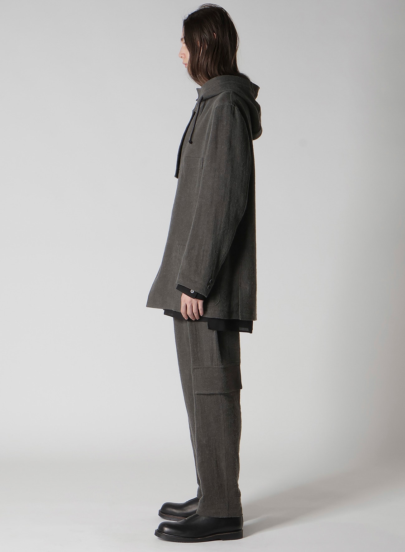 INK-DYED LINEN-WOOL VIYELLA HOODED JACKET