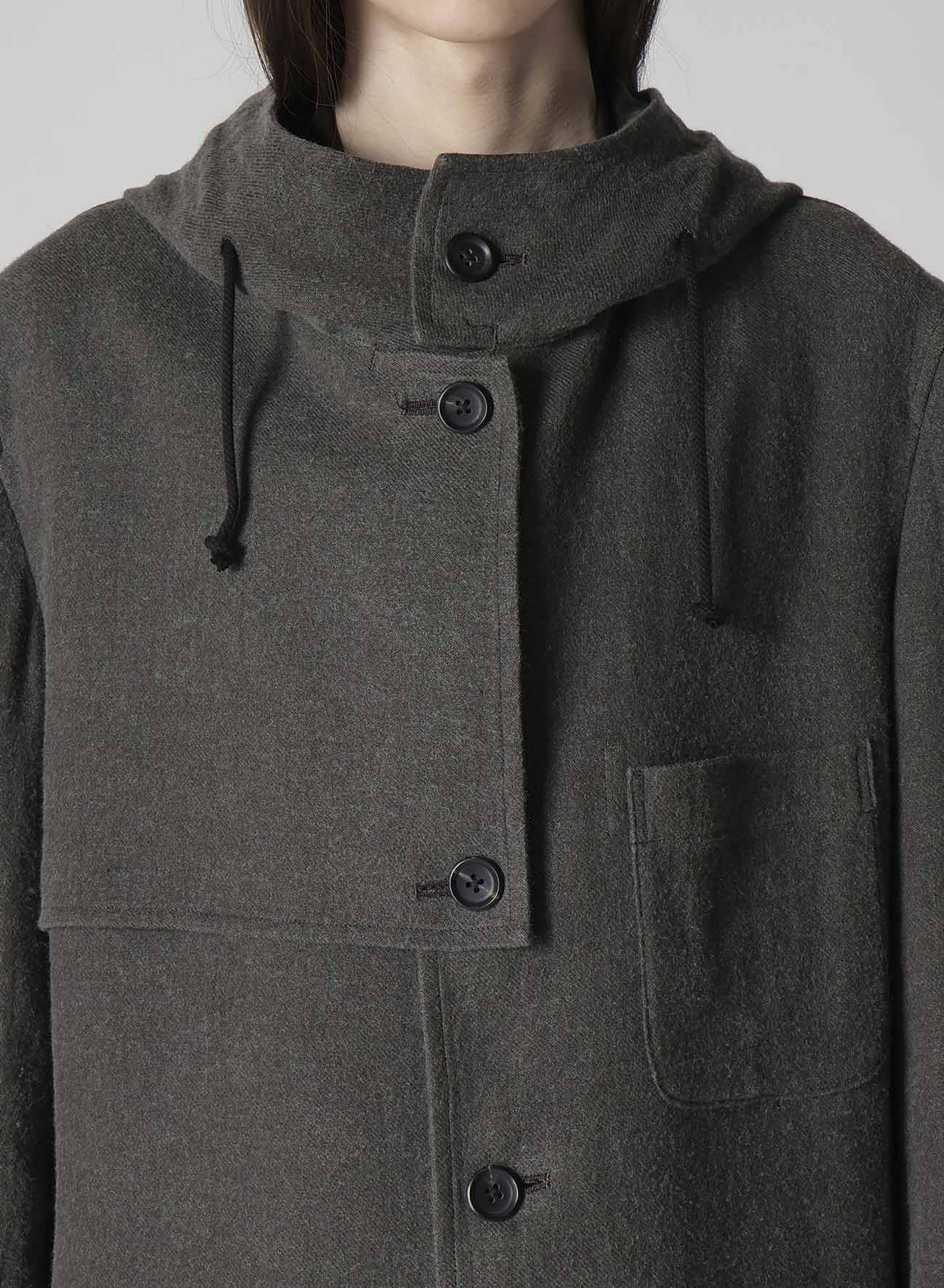 INK-DYED LINEN-WOOL VIYELLA HOODED JACKET