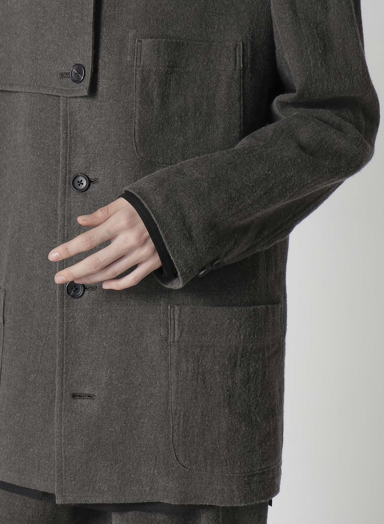 INK-DYED LINEN-WOOL VIYELLA HOODED JACKET