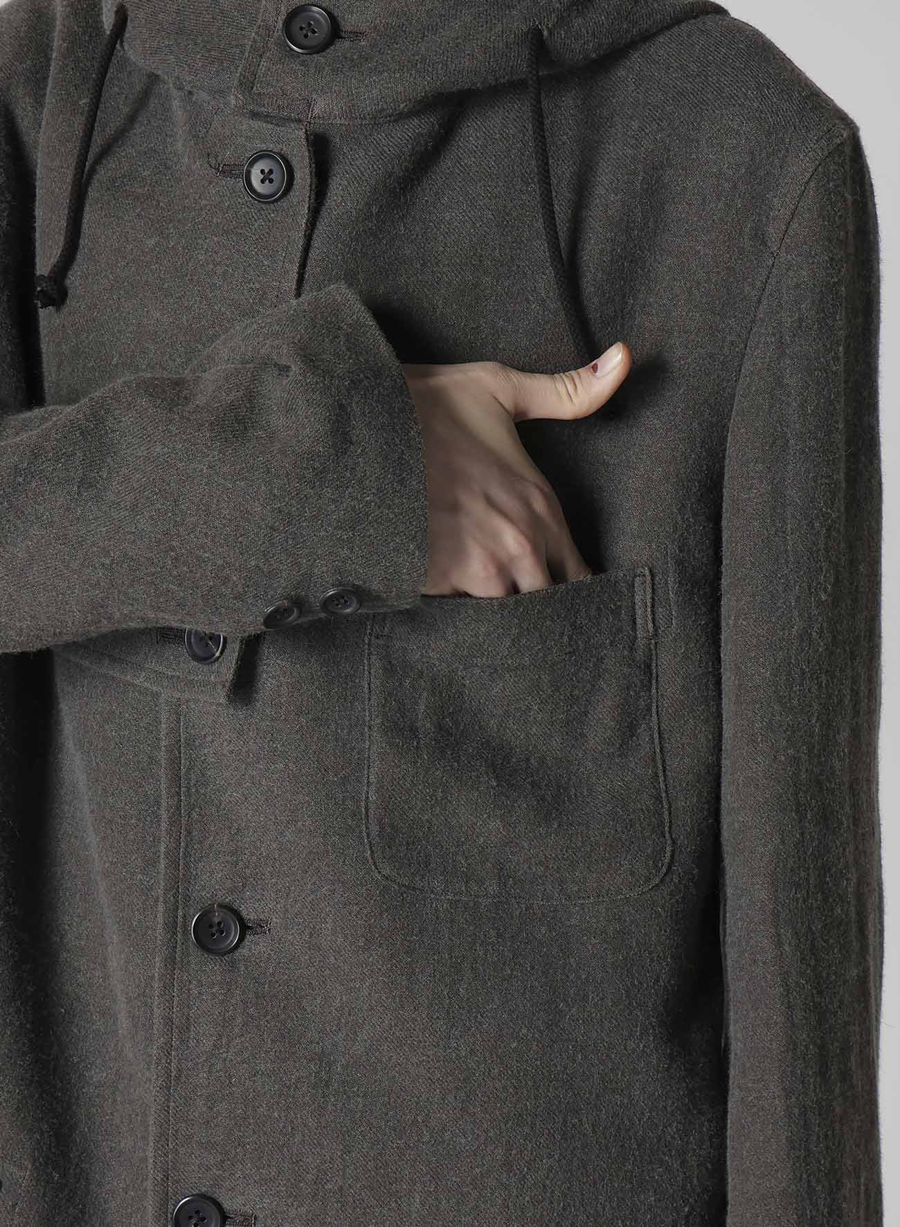 INK-DYED LINEN-WOOL VIYELLA HOODED JACKET