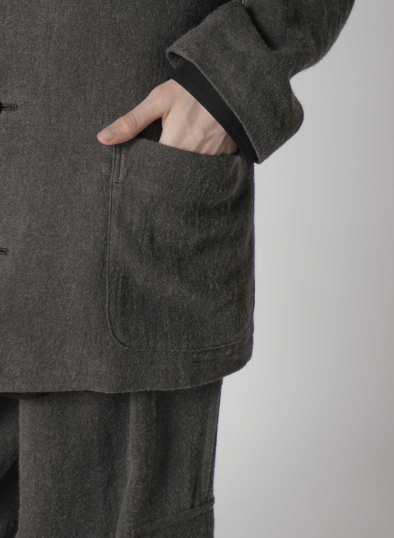 INK-DYED LINEN-WOOL VIYELLA HOODED JACKET