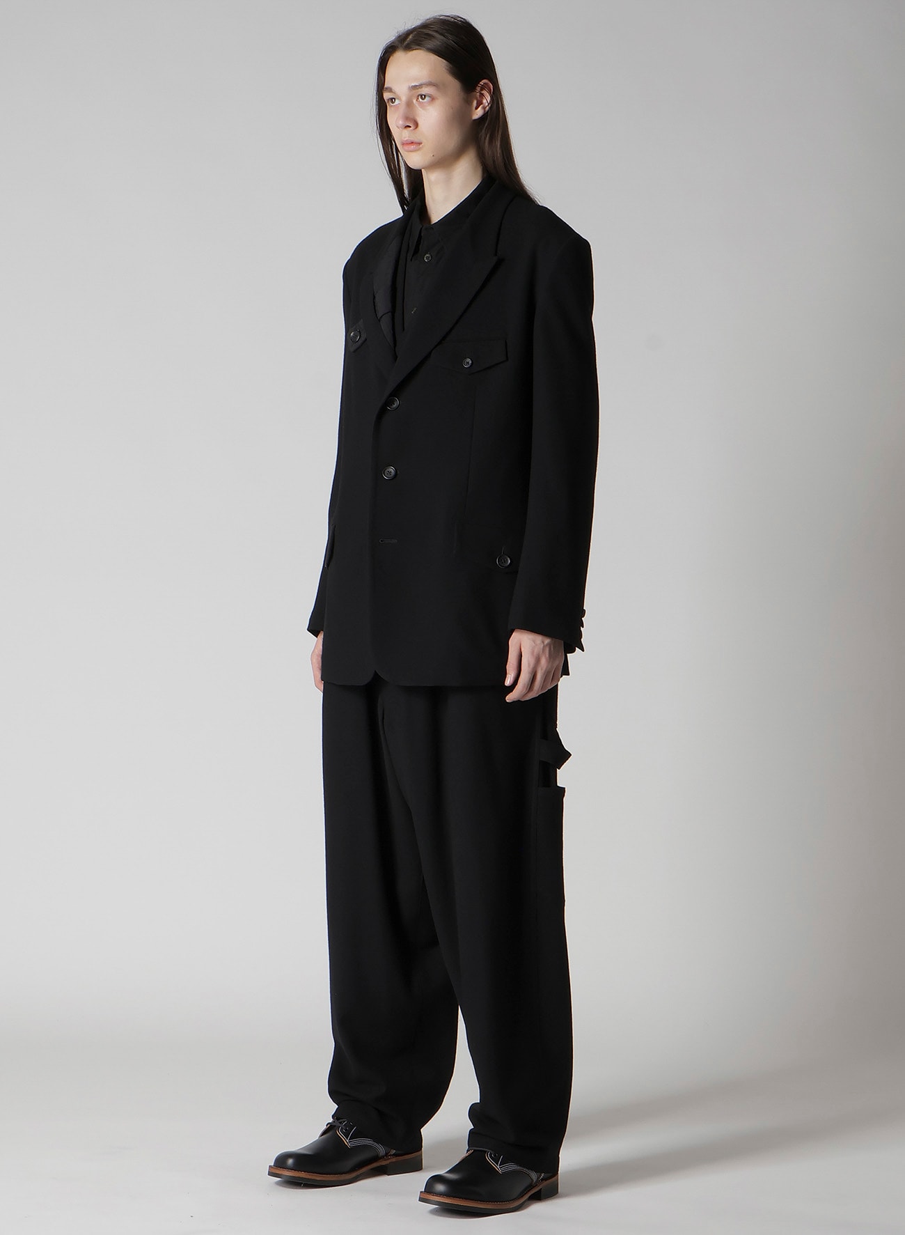 FLANNEL & NYLON RIPSTOP JACKET WITH LAPEL TAB AND UTILITY POCKETS