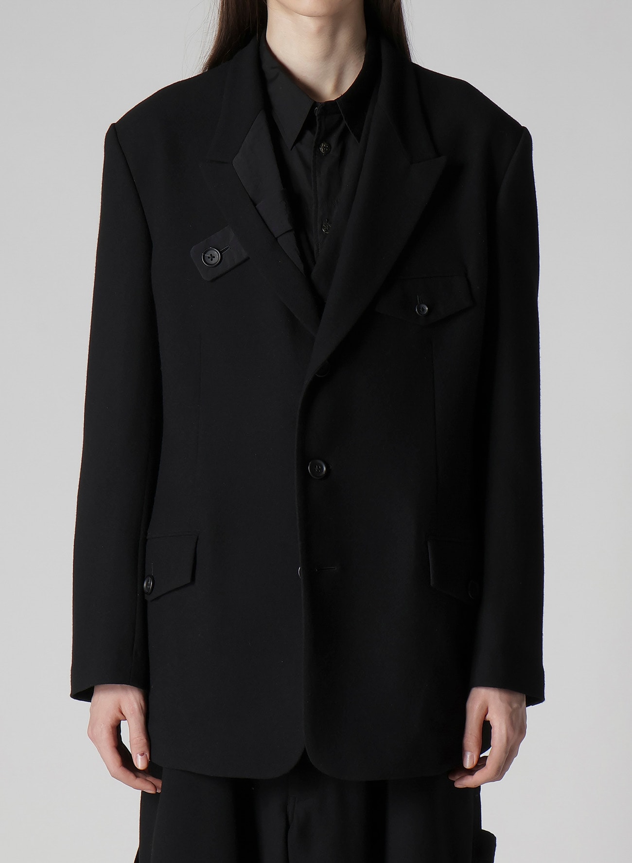 FLANNEL & NYLON RIPSTOP JACKET WITH LAPEL TAB AND UTILITY POCKETS