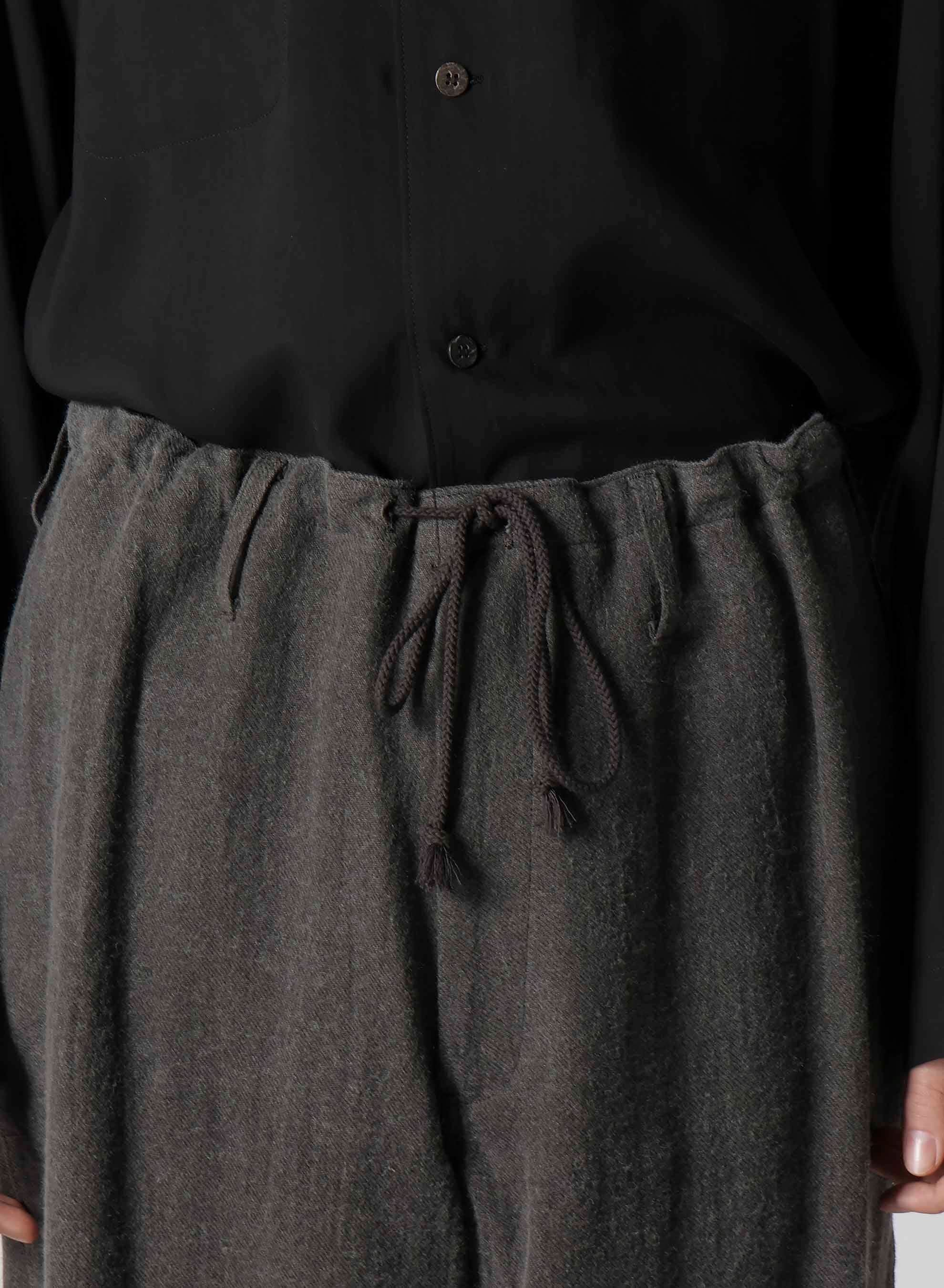 INK-DYED LINEN-WOOL VIYELLA SIDE TUCK STRING PANTS