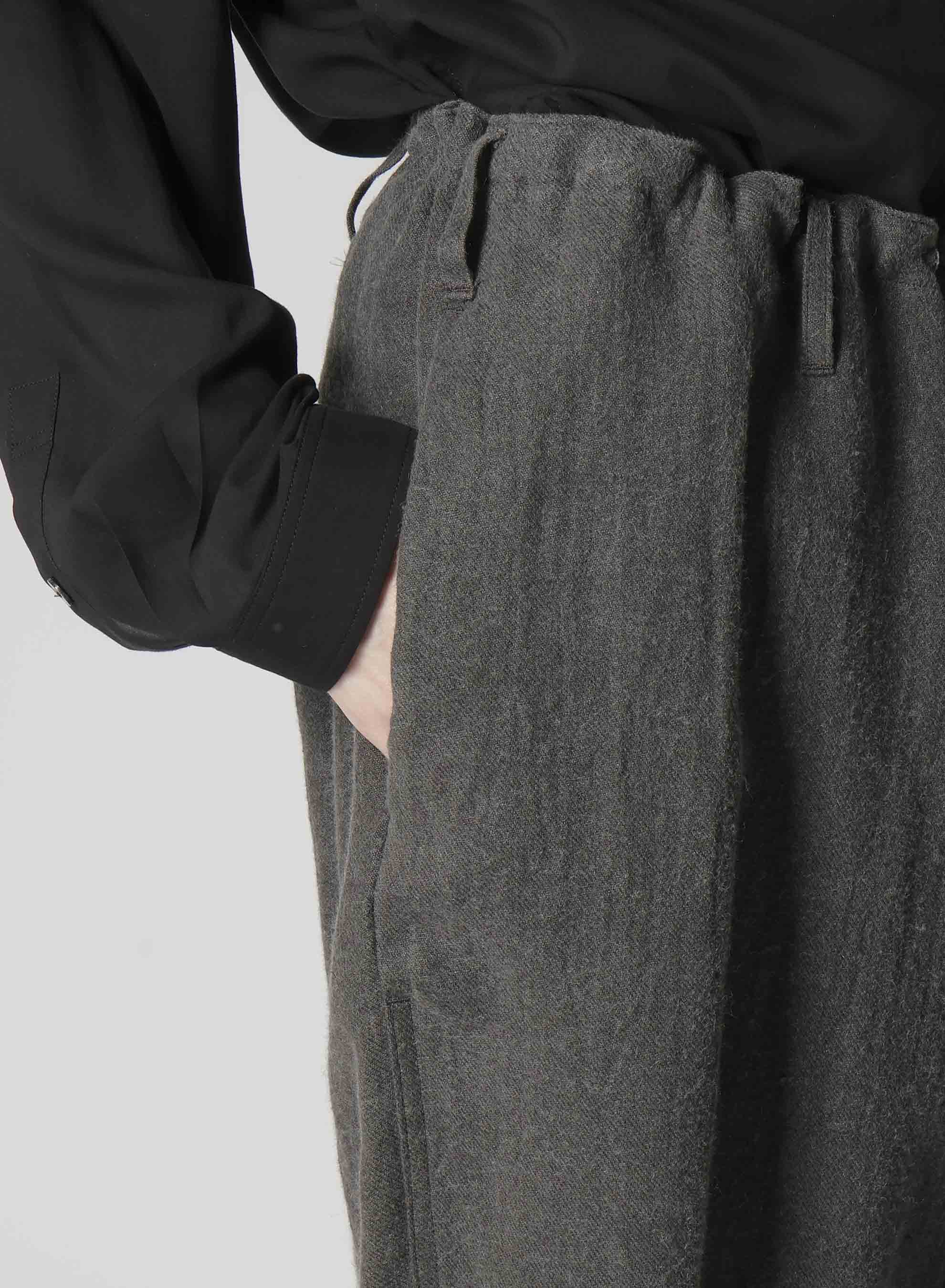 INK-DYED LINEN-WOOL VIYELLA SIDE TUCK STRING PANTS