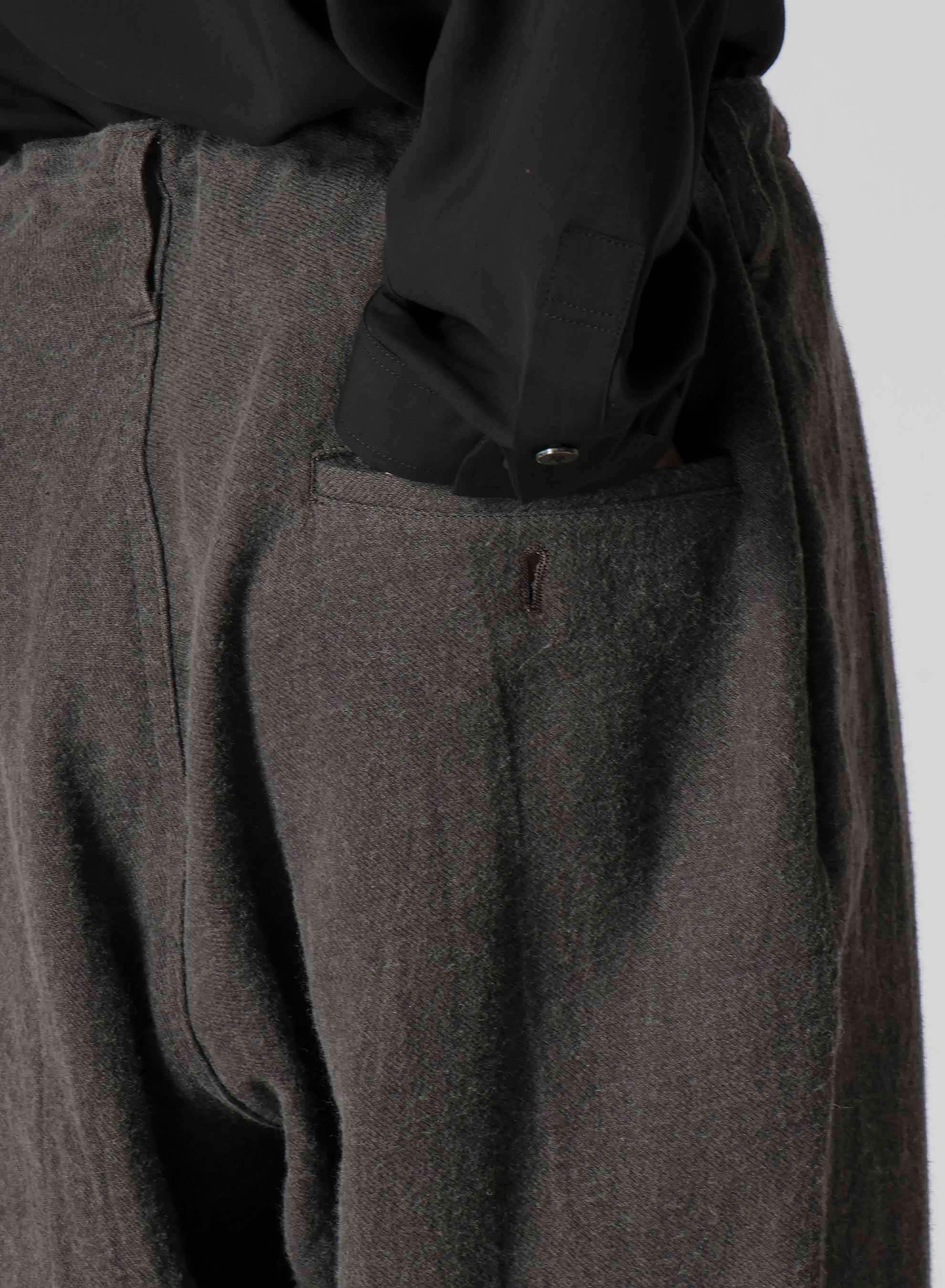 INK-DYED LINEN-WOOL VIYELLA SIDE TUCK STRING PANTS