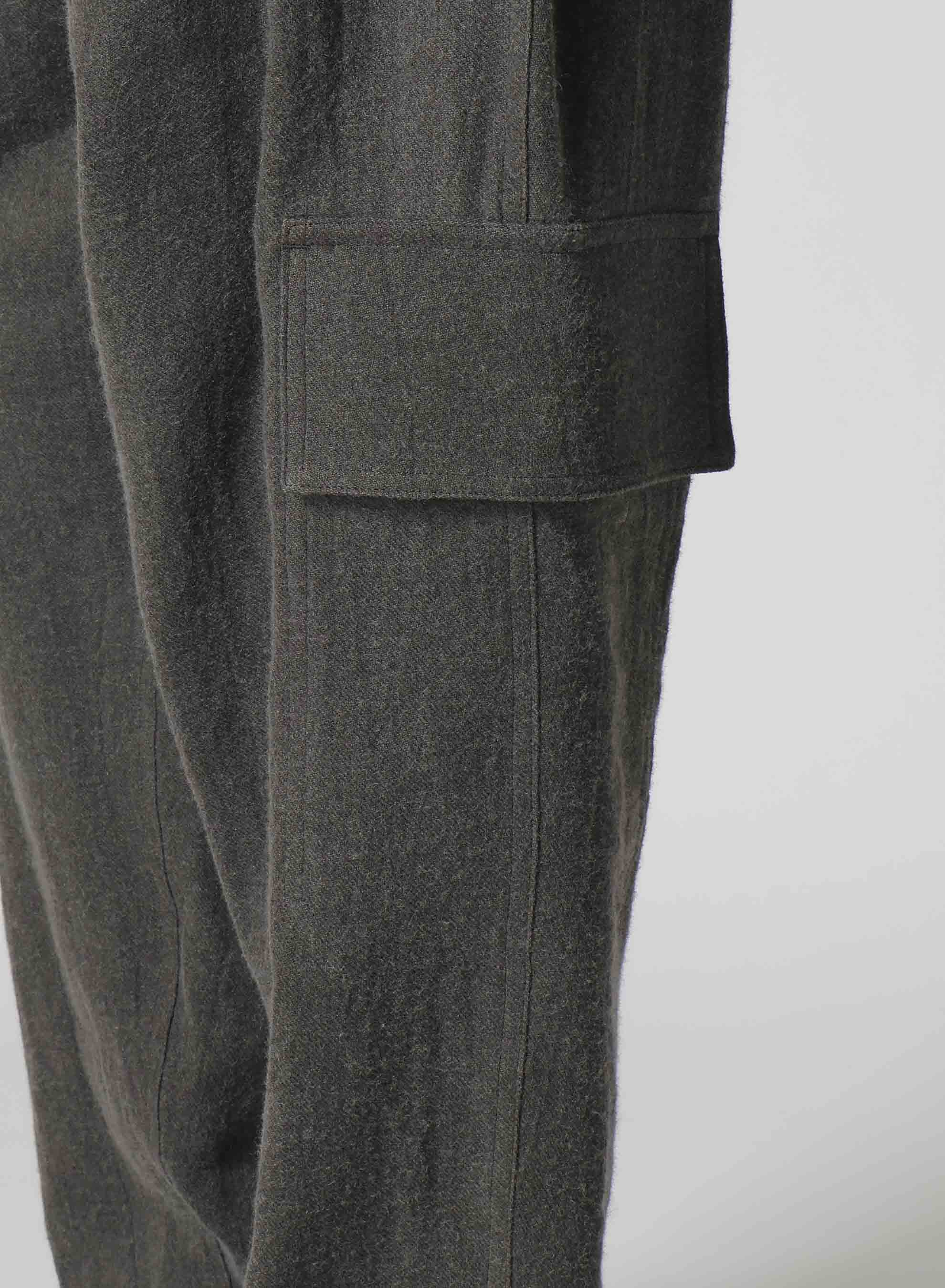 INK-DYED LINEN-WOOL VIYELLA SIDE TUCK STRING PANTS
