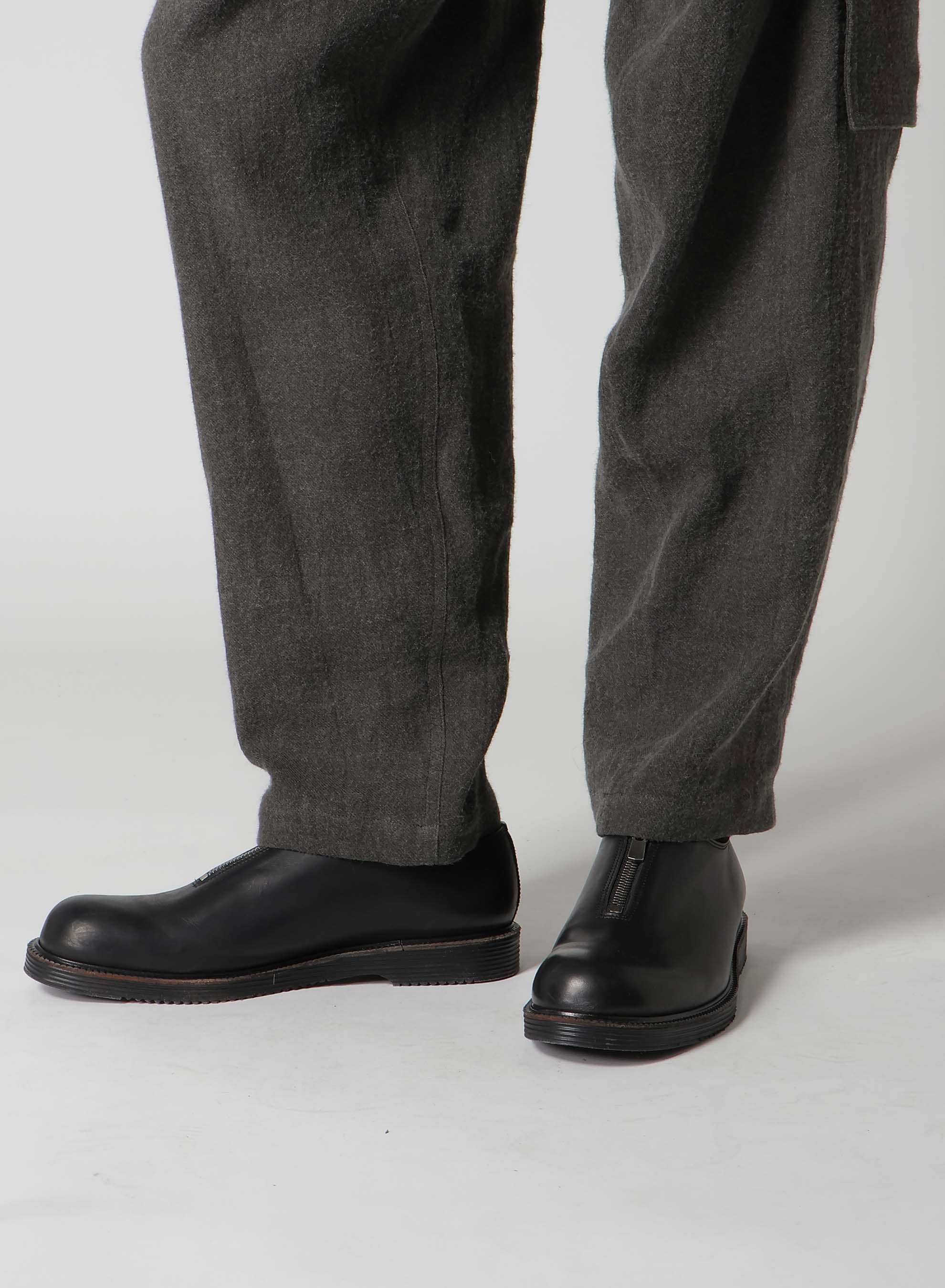 INK-DYED LINEN-WOOL VIYELLA SIDE TUCK STRING PANTS