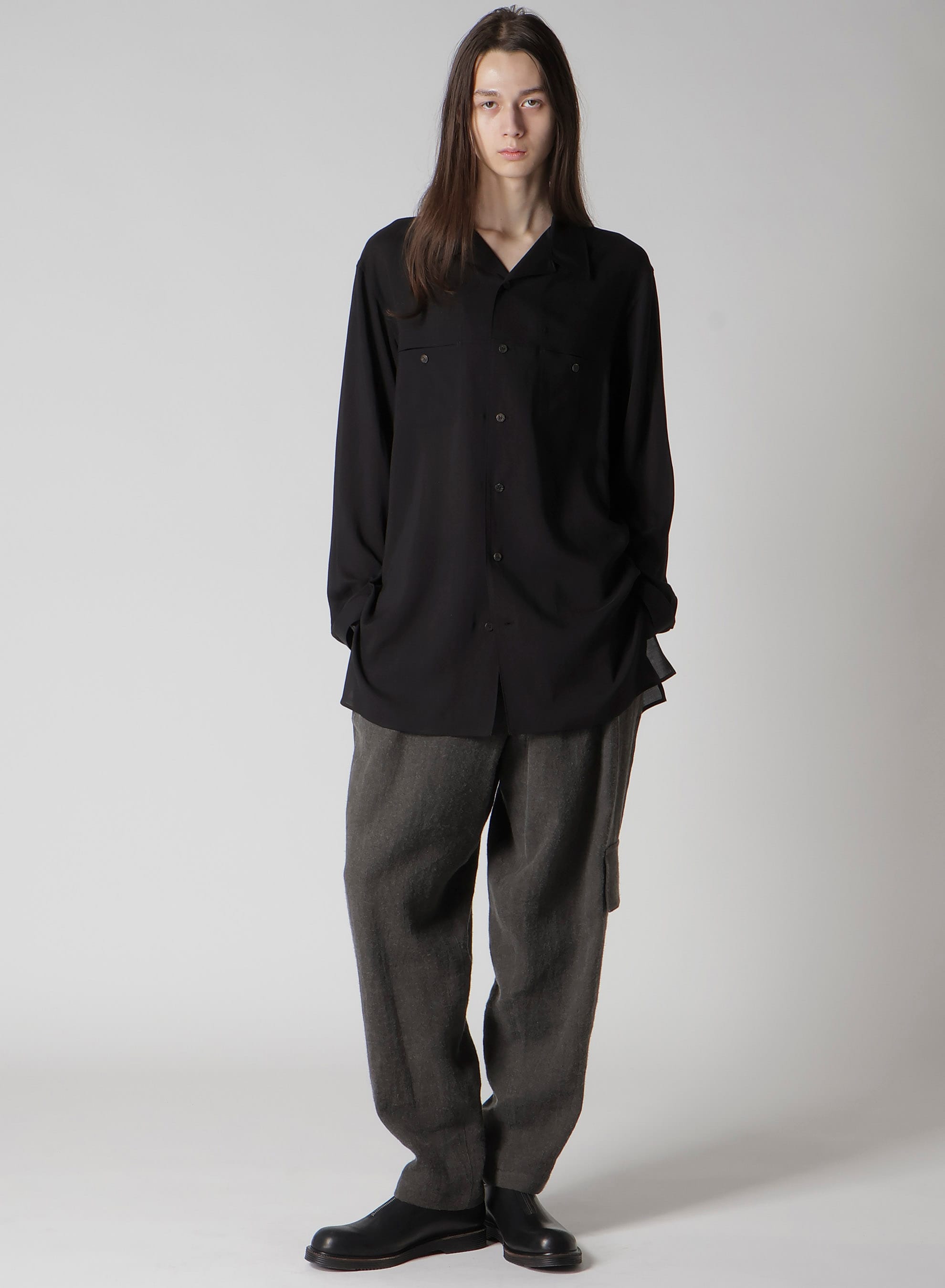 INK-DYED LINEN-WOOL VIYELLA SIDE TUCK STRING PANTS