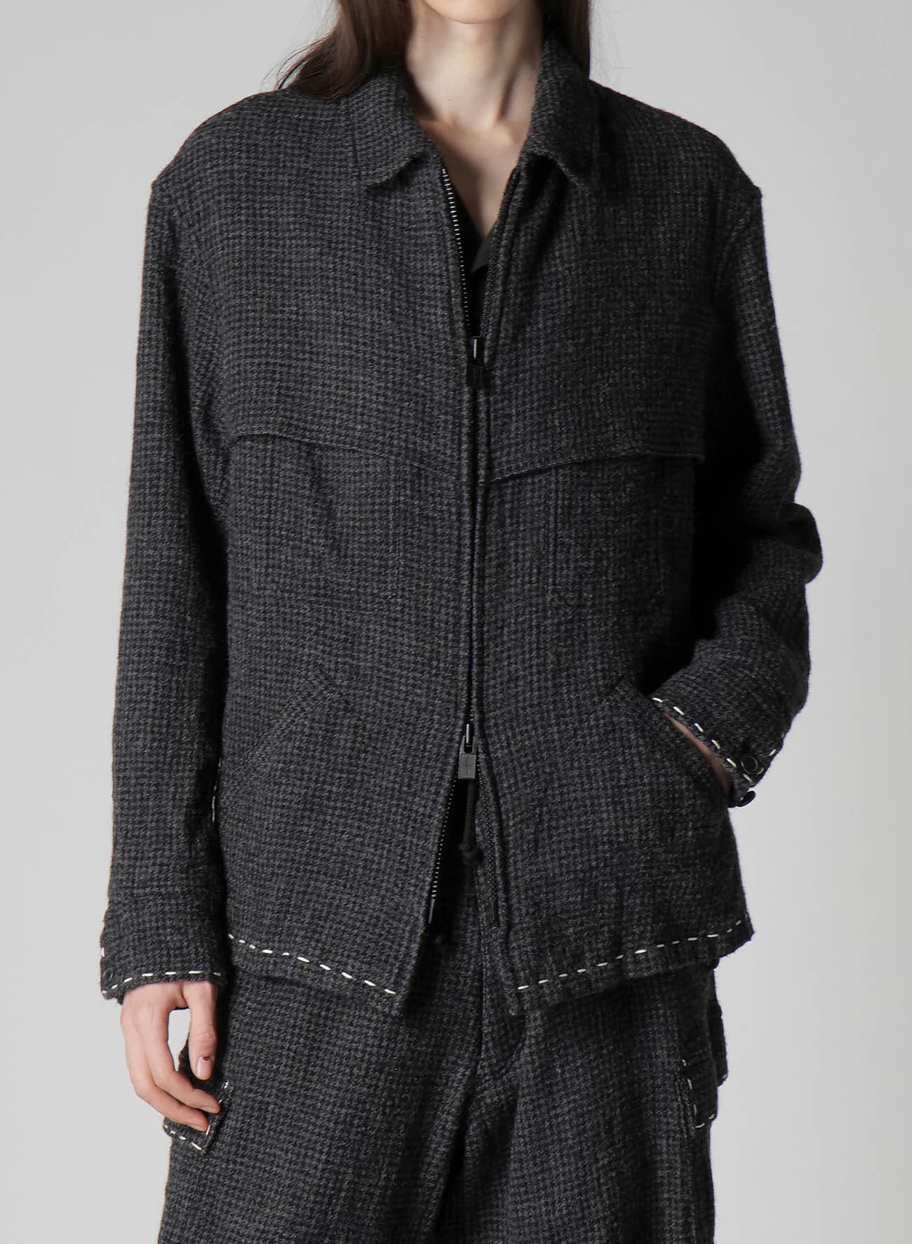 HOUNDSTOOTH BLOUSON WITH HAND STITCH