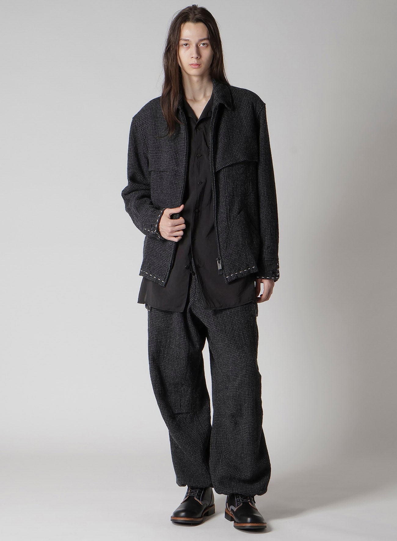 HOUNDSTOOTH BLOUSON WITH HAND STITCH