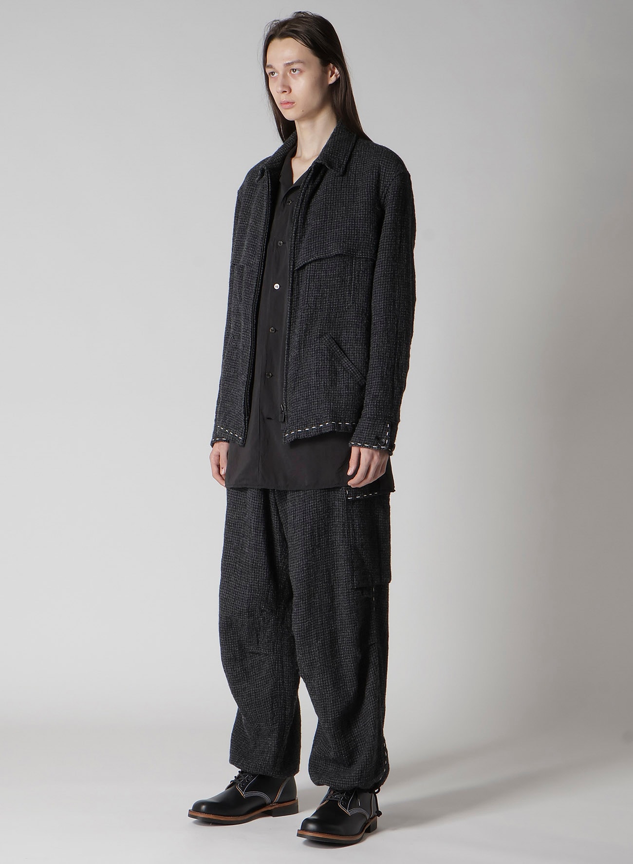 HOUNDSTOOTH BLOUSON WITH HAND STITCH