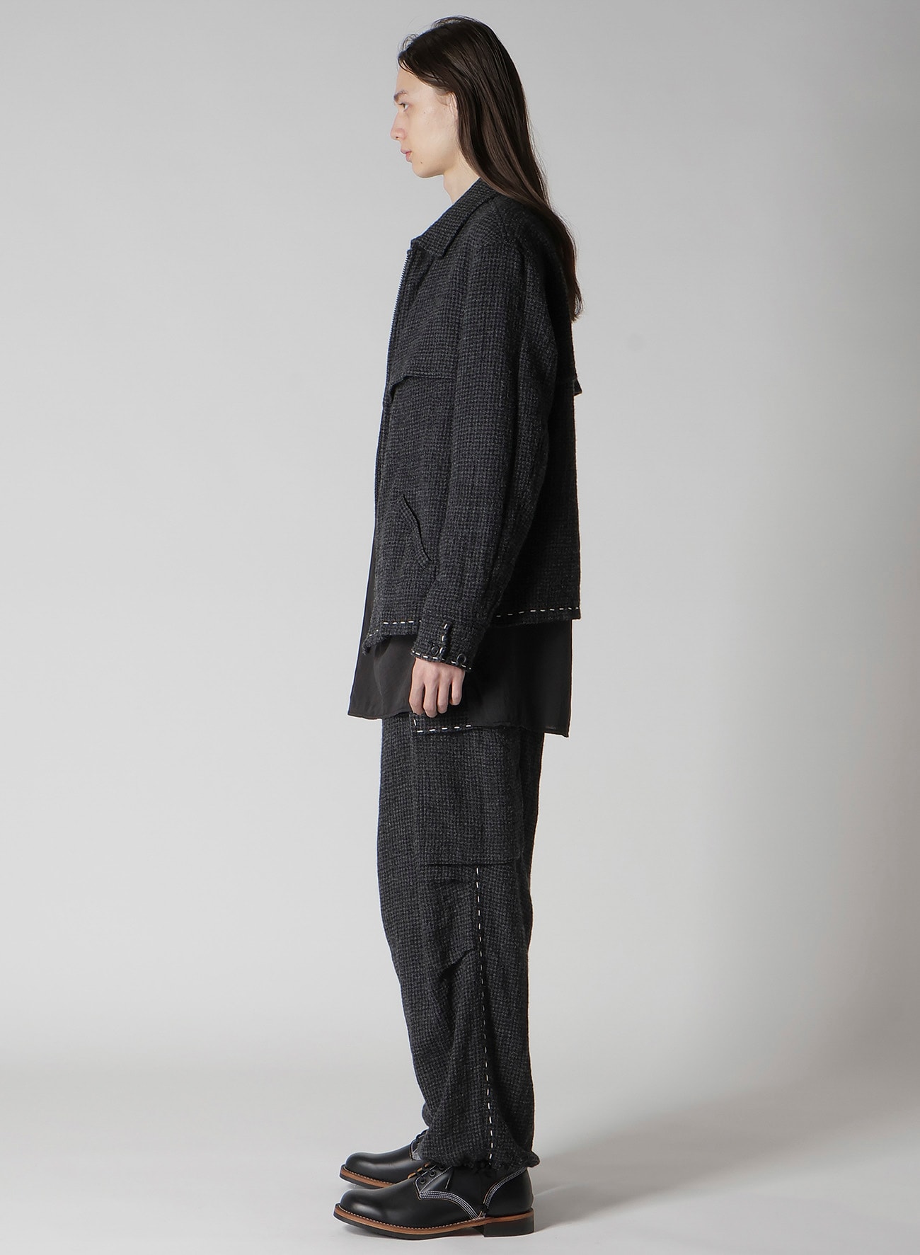 HOUNDSTOOTH BLOUSON WITH HAND STITCH