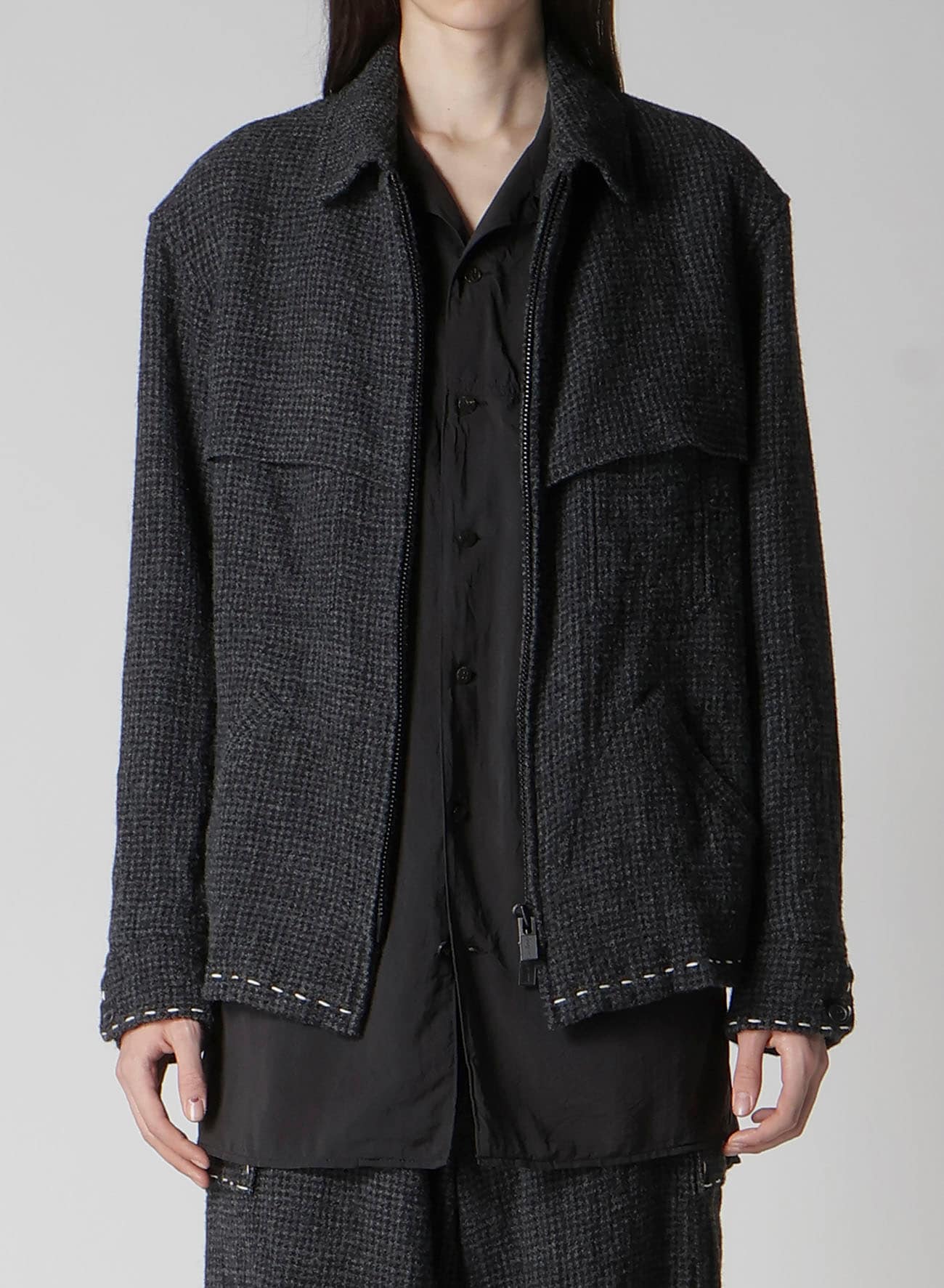 HOUNDSTOOTH BLOUSON WITH HAND STITCH