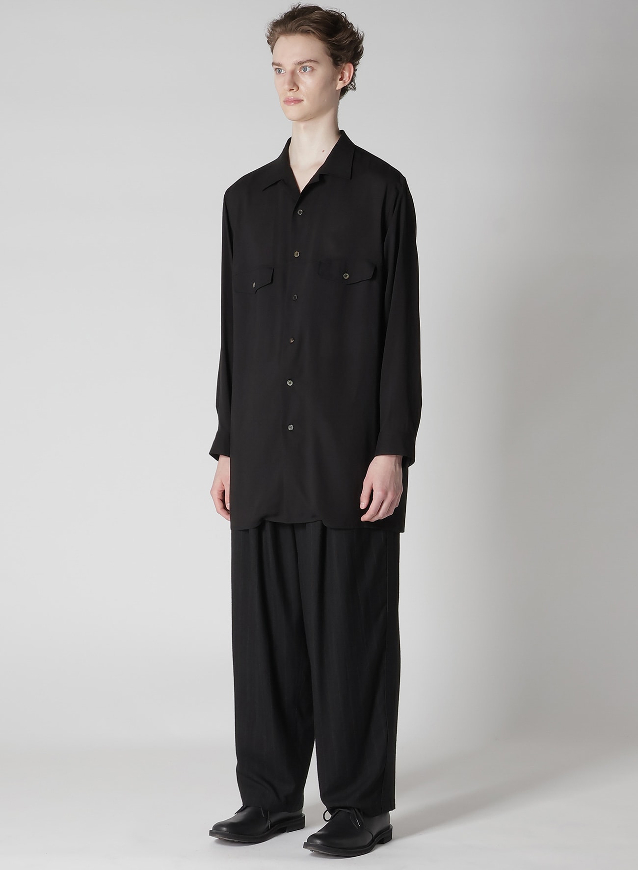 CELLULOSE LAWN PANEL OPEN COLLAR SHIRT