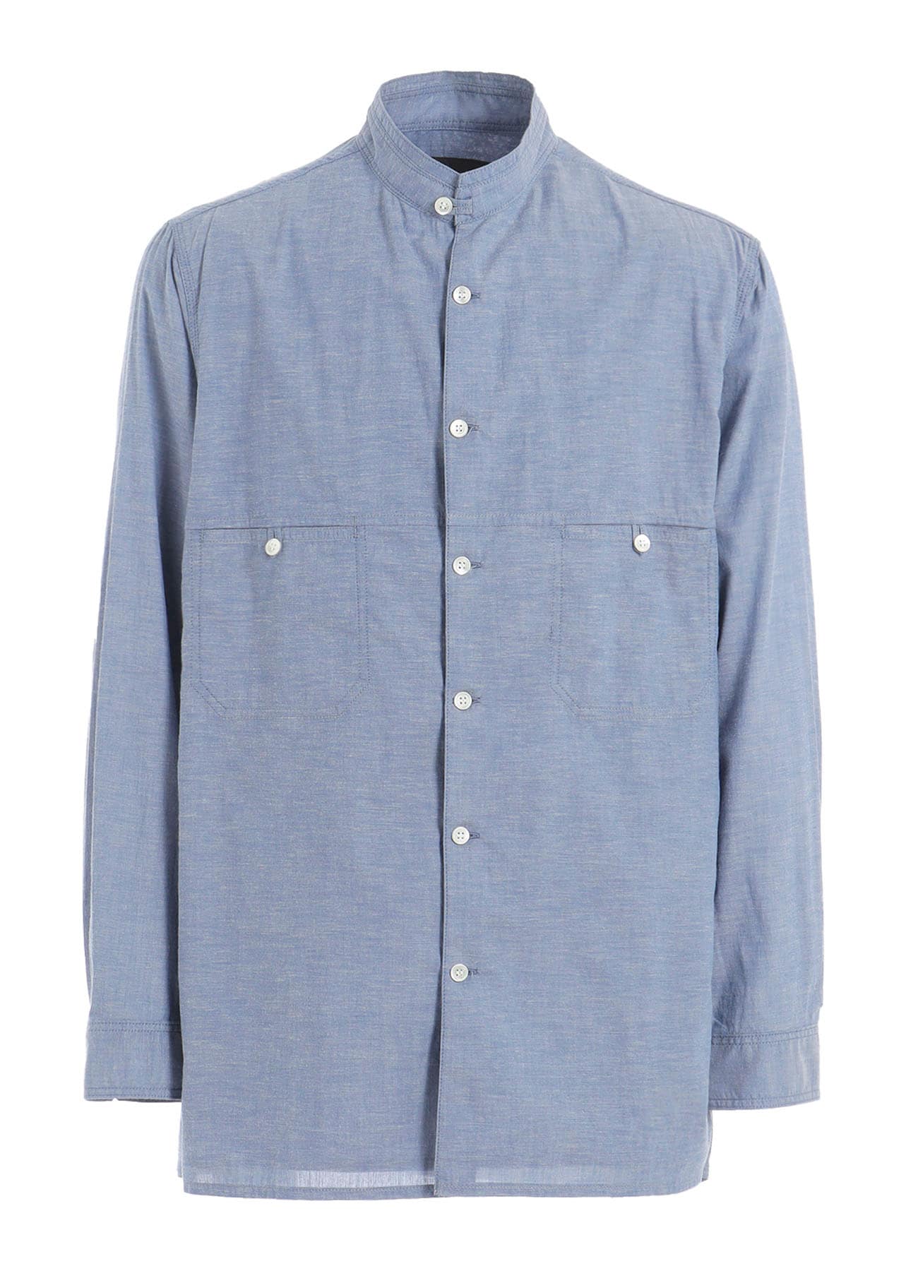 CHAIN STITCH CHAMBRAY SHIRT WITH STAND COLLAR