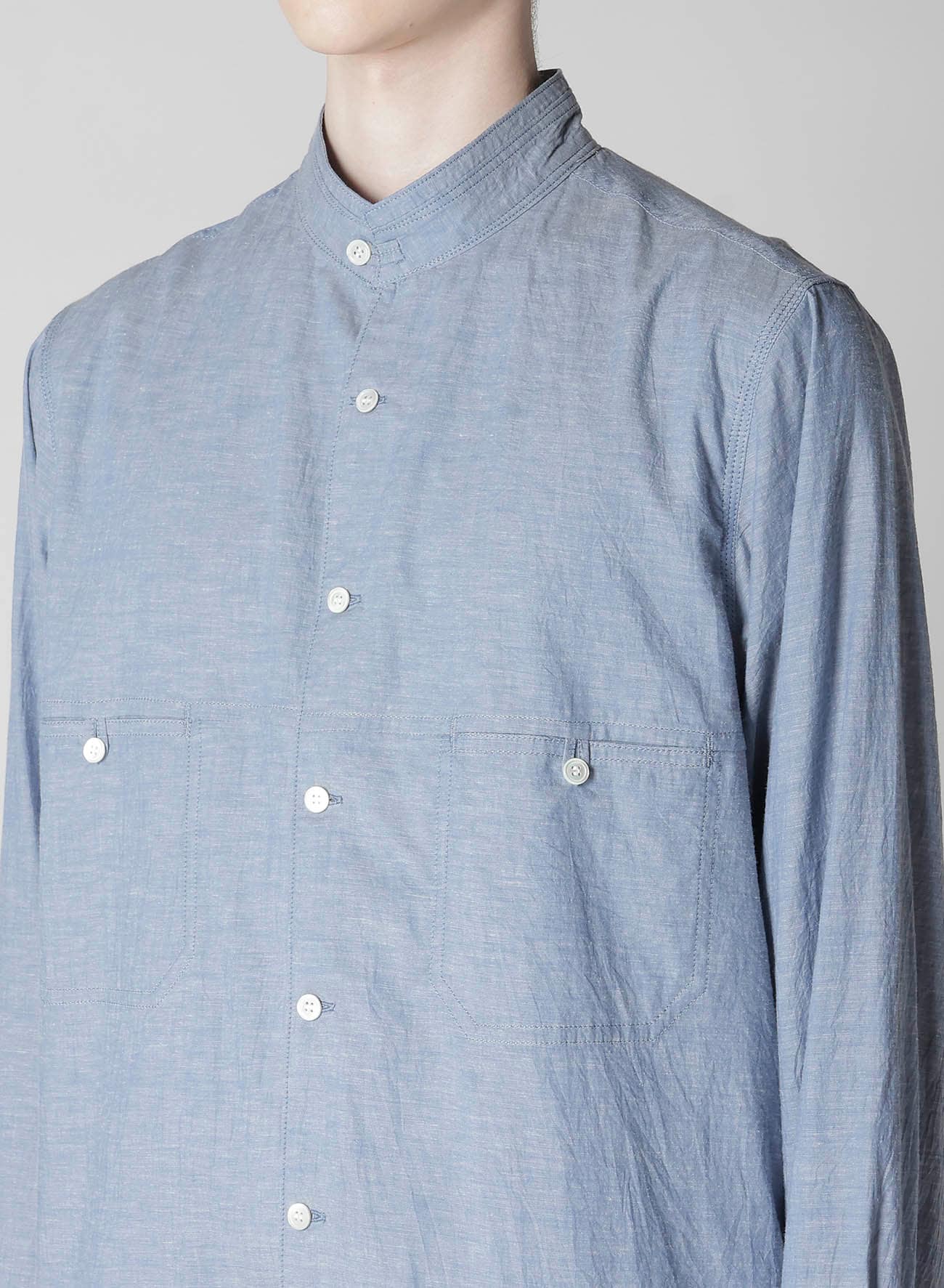 CHAIN STITCH CHAMBRAY SHIRT WITH STAND COLLAR