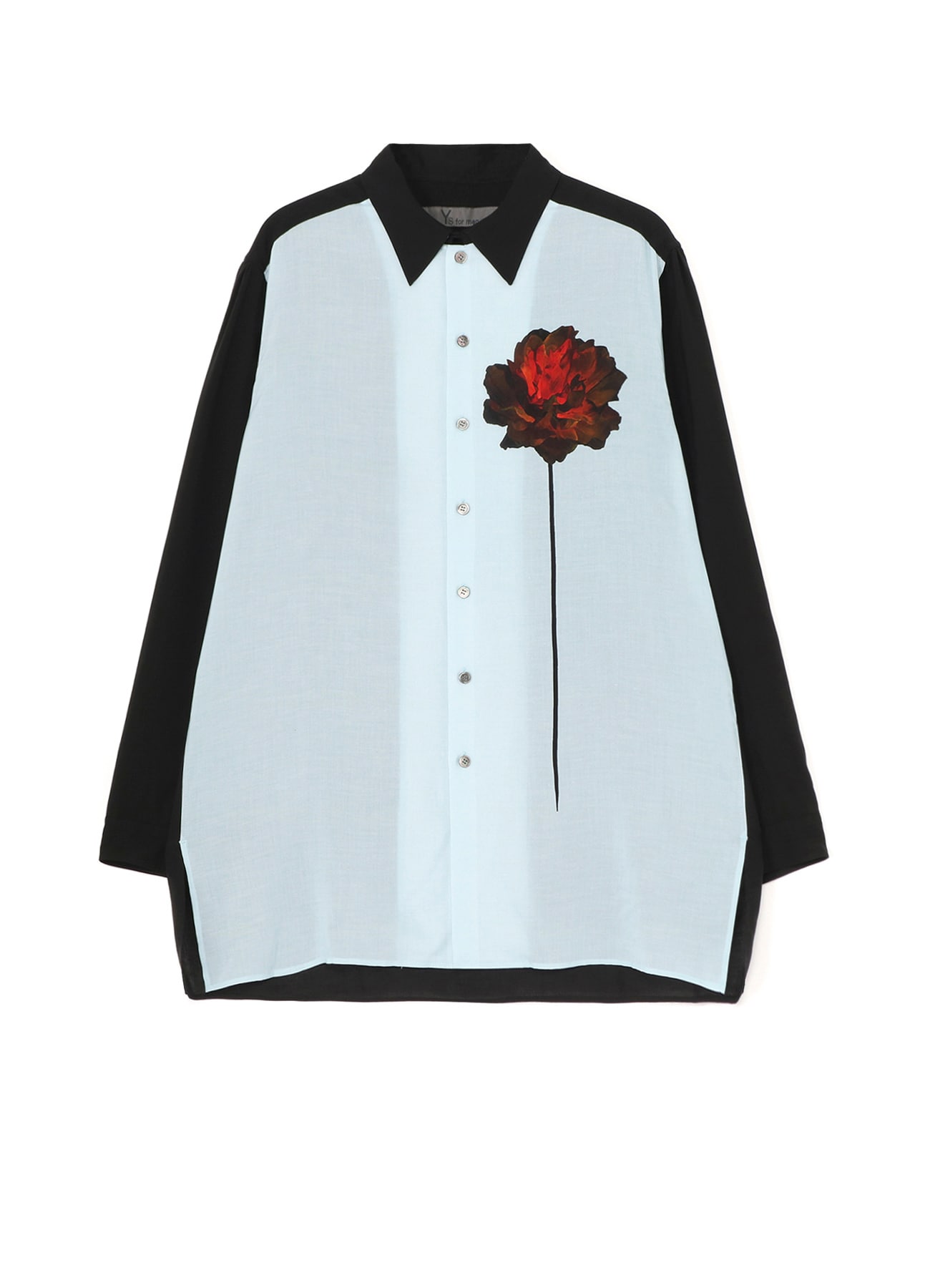 CELLULOSE LAWN SHIRT WITH ONE RED FLOWER