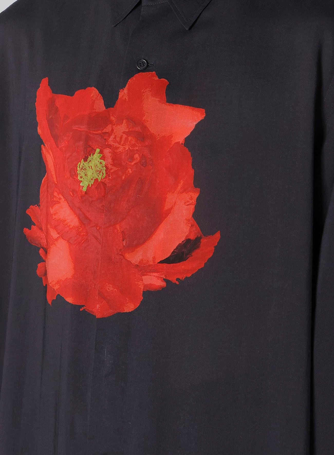 DEEP BLACK BIG SHIRT WITH LARGE RED FLOWER