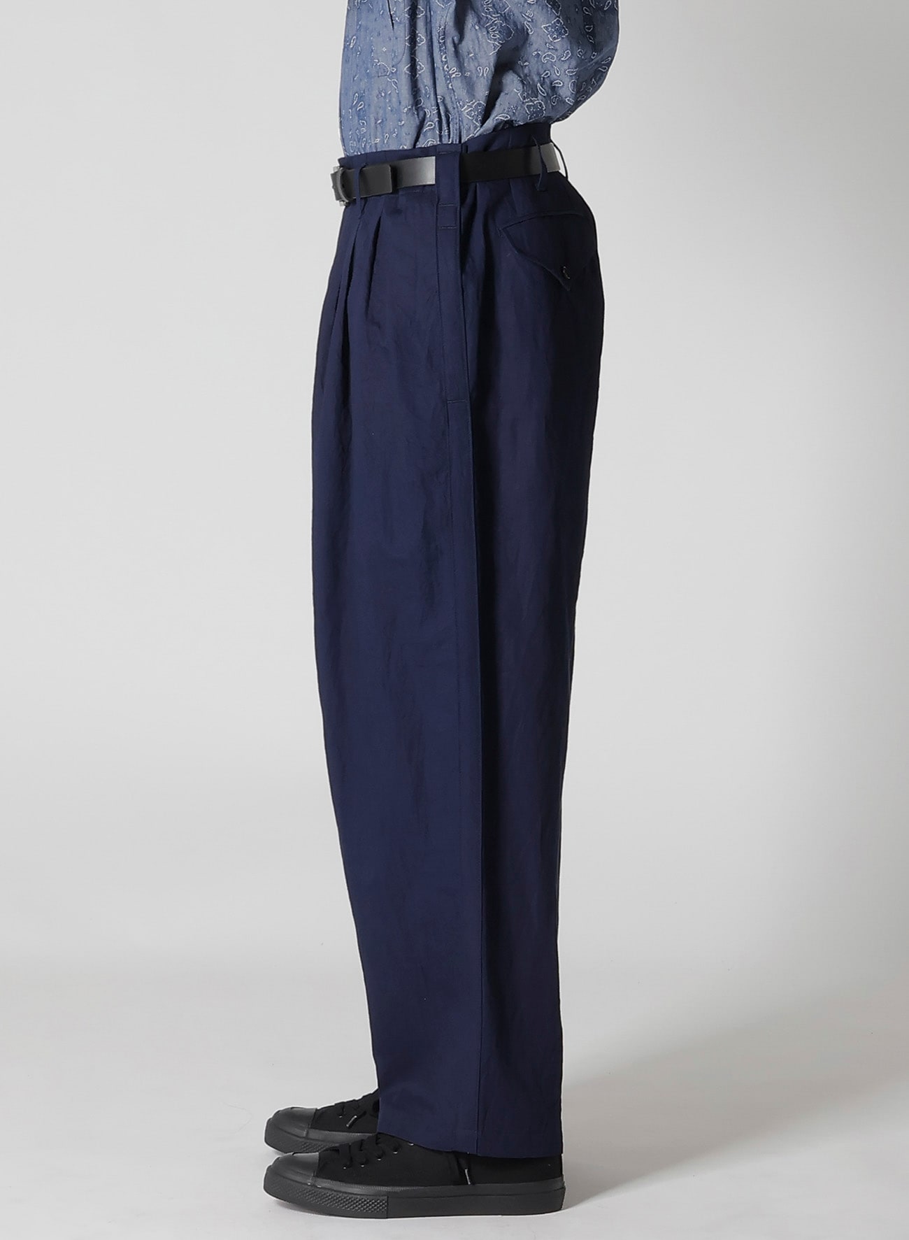 COTTON FLAX DENIM PANTS WITH SIDE TAPE