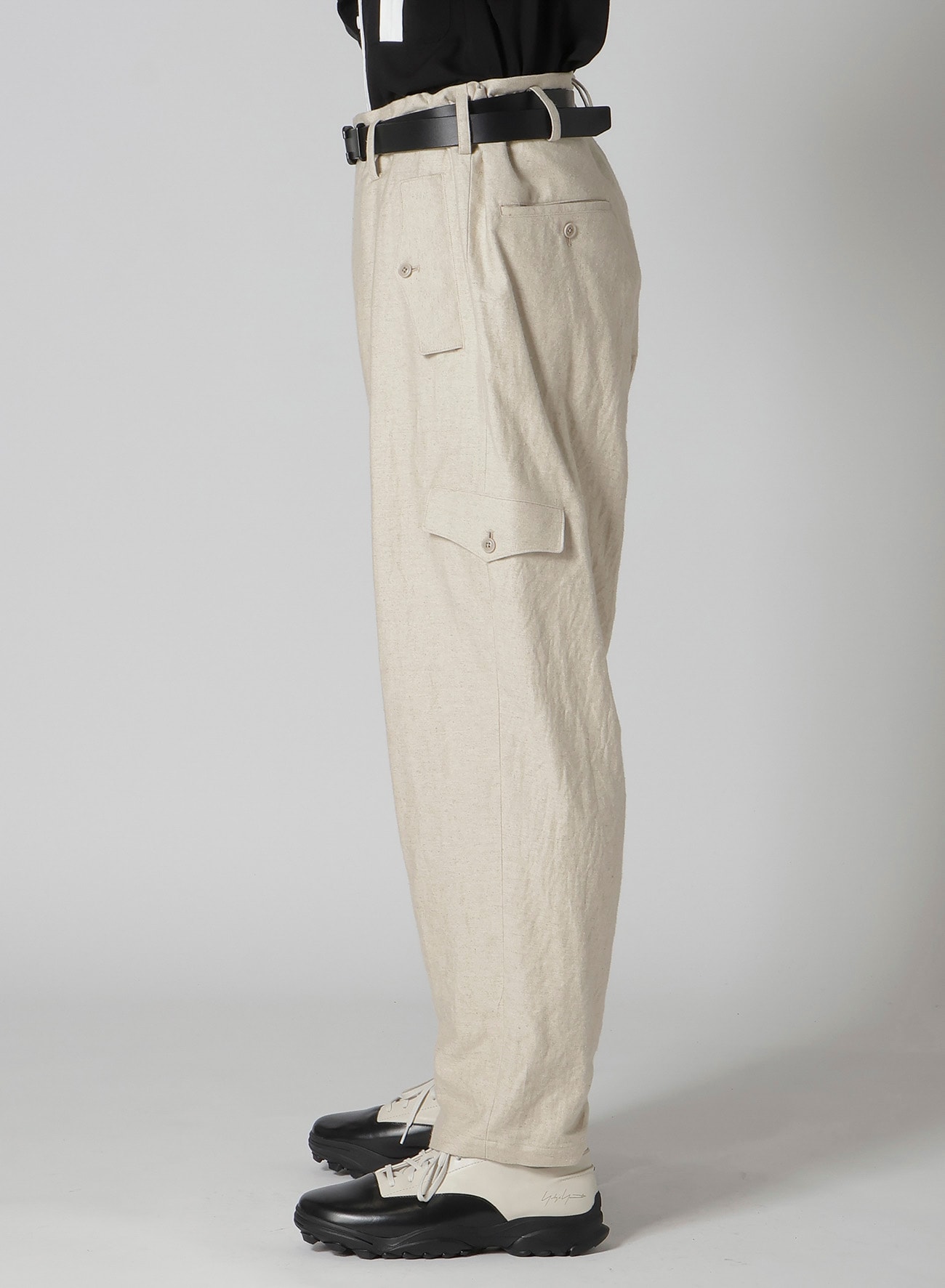 COTTON LINEN DOUBLE SATIN PANTS WITH FLAP POCKET