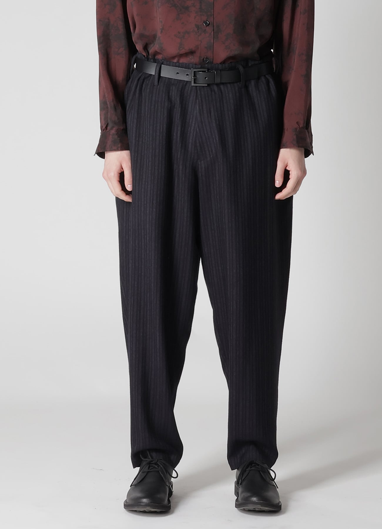 RAYON STRIPE PANTS WITH SIDE TUCK