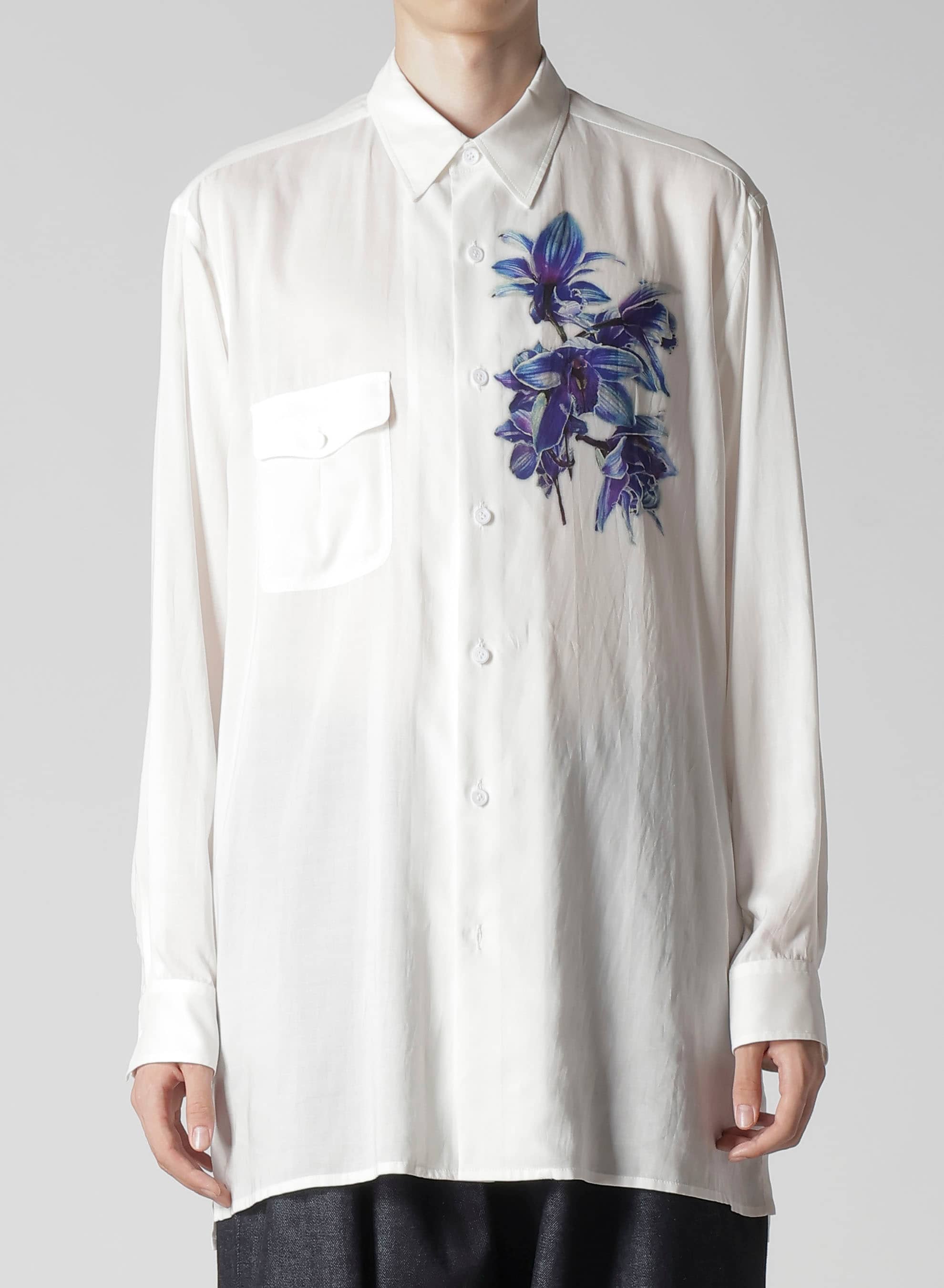 REGULAR COLLAR SHIRT WITH BLUE FLOWER PRINT