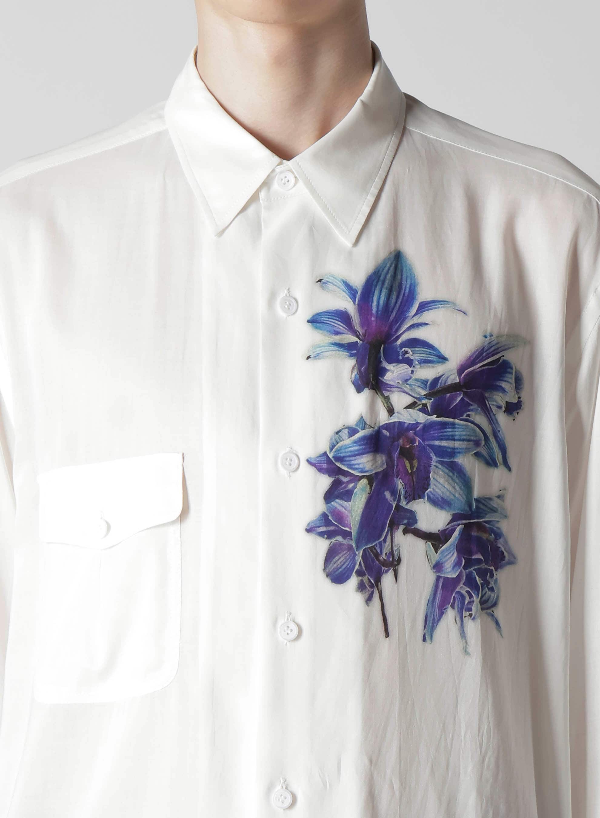 REGULAR COLLAR SHIRT WITH BLUE FLOWER PRINT