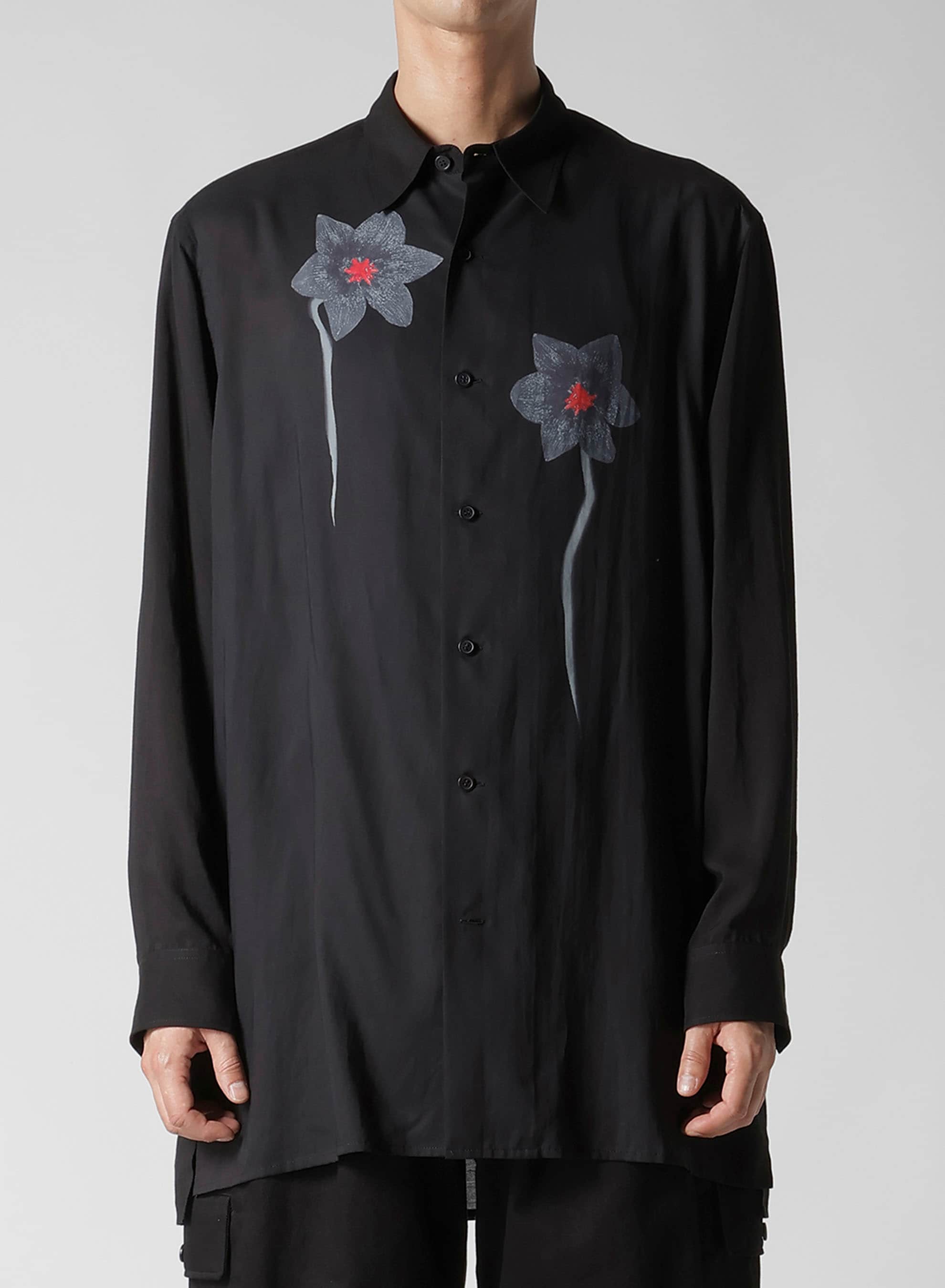 REGULAR COLLAR SHIRT WITH BLACK FLOWER PRINT