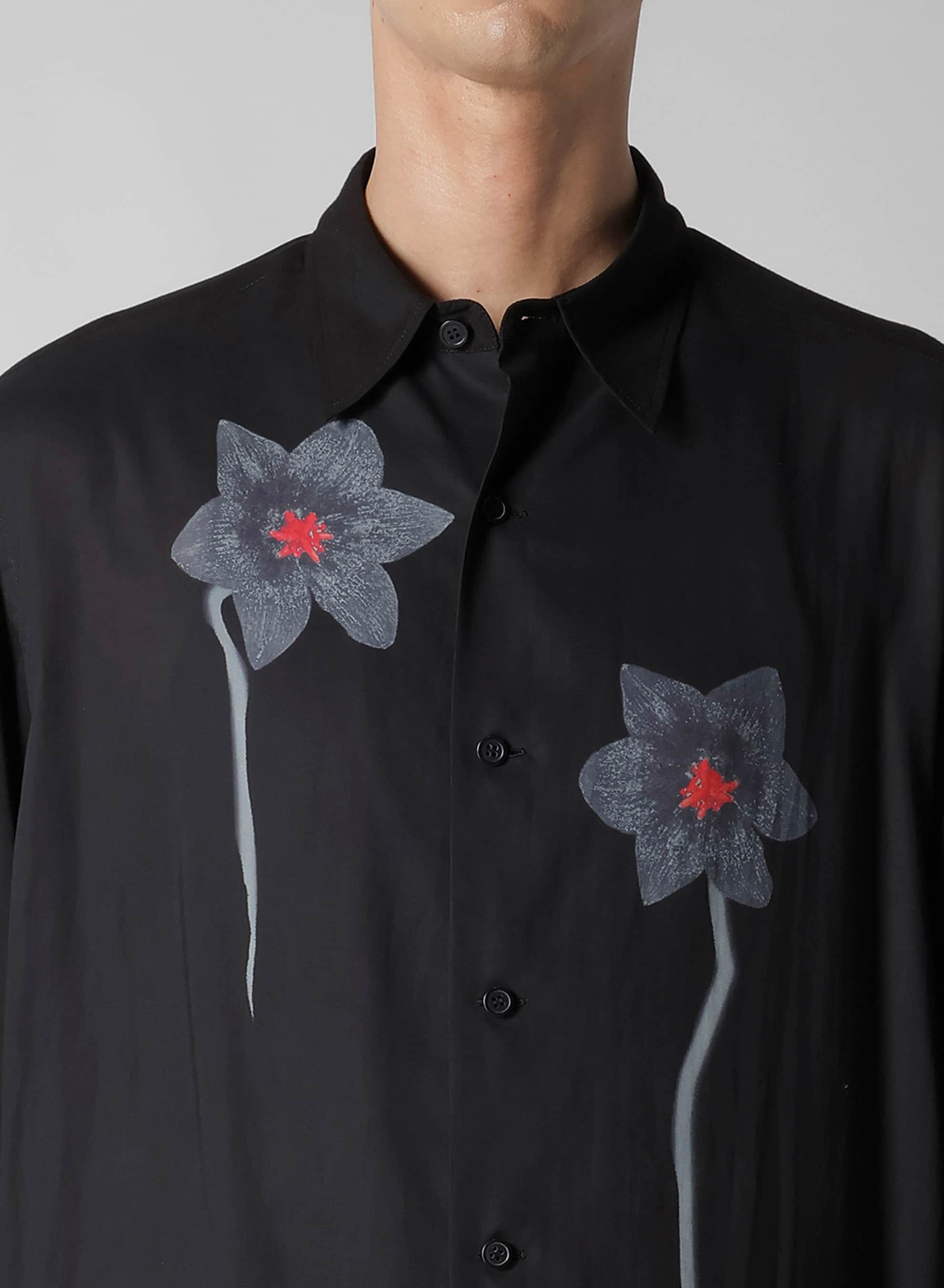 REGULAR COLLAR SHIRT WITH BLACK FLOWER PRINT