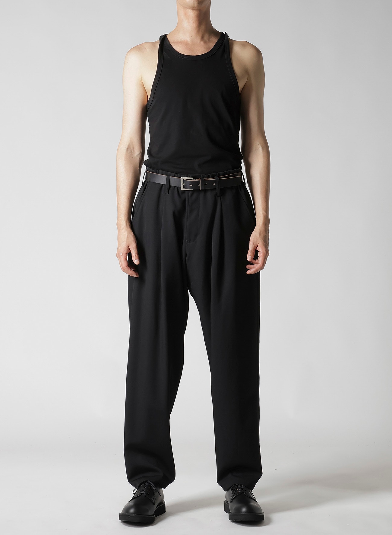 WOOL GABARDINE WAIST STRING PANTS