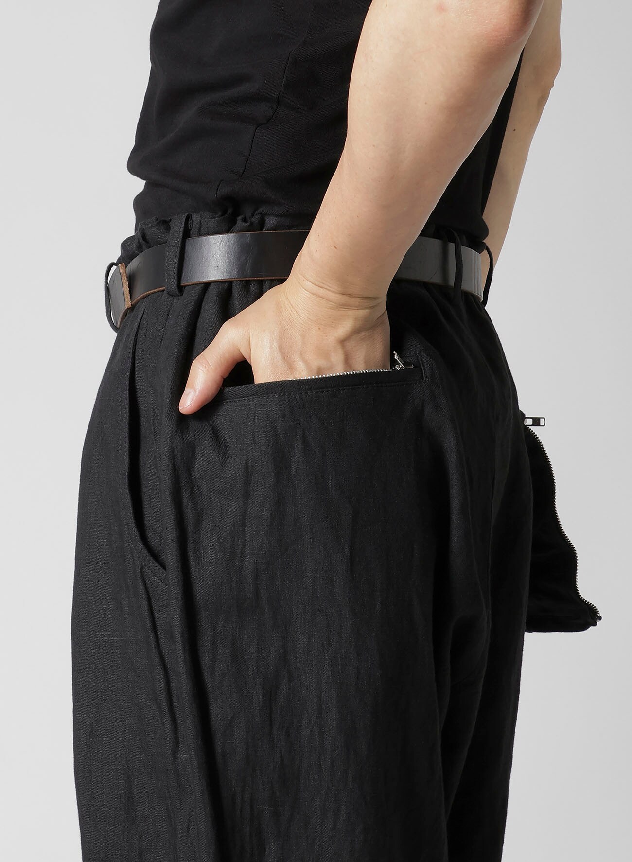 Y's for men x 120% LINO LINEN BACK SIDE ZIPPER PANTS