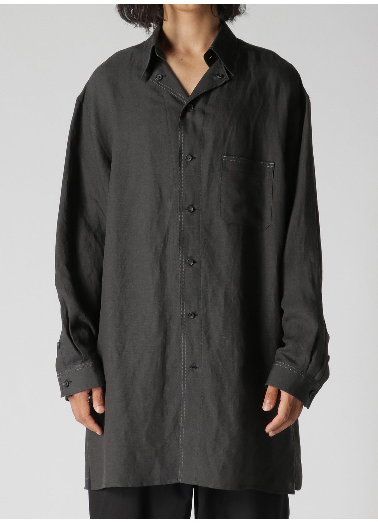 LYOCELL LINEN TWILL SHIRT WITH DESIGN COLLAR AND COLOR STITCH
