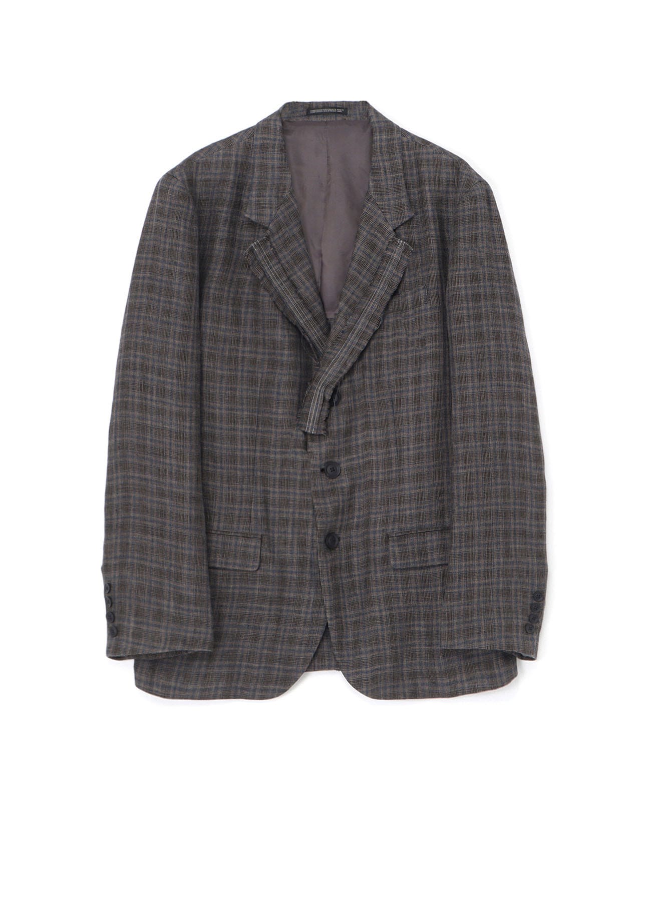 LINEN CROSS PLAID 3-BUTTONS JACKET WITH DECORATIVE CLOTH