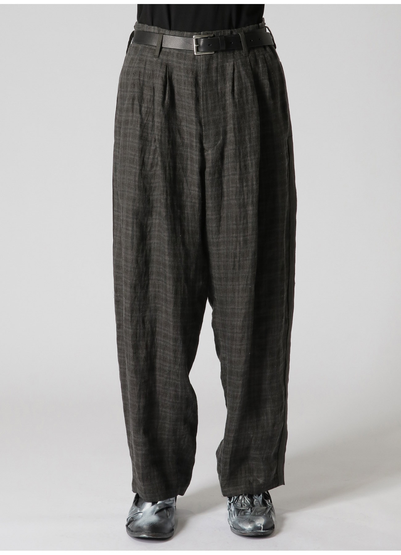 LINEN TWILL PLAID PANTS WITH SIDE TAPE
