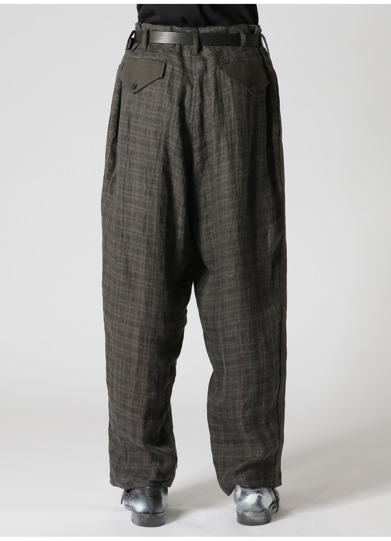 LINEN TWILL PLAID PANTS WITH SIDE TAPE