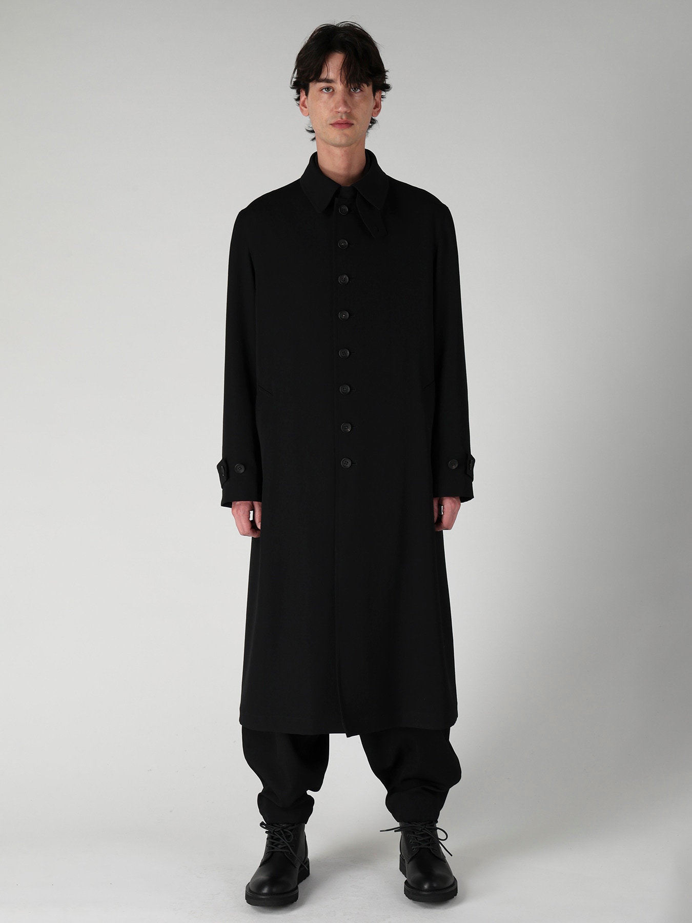 WOOL GABARDINE STAND COLLAR COAT