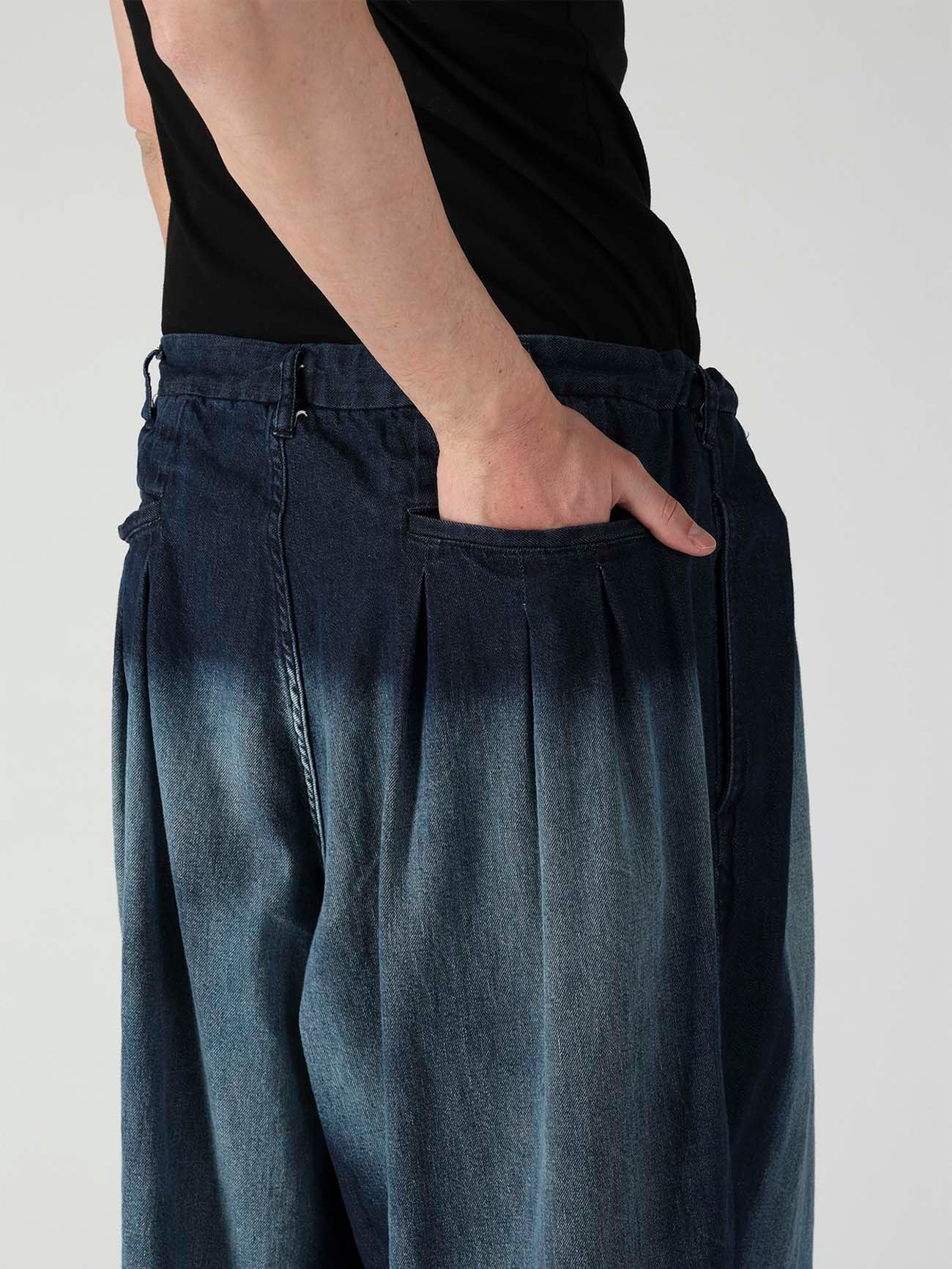 SPOTTED DENIM 12 TUCKS PANTS