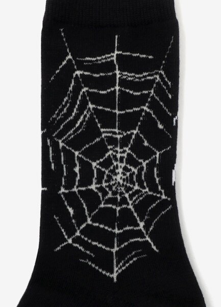 COTTON PLAIN STITCH SPIDER WEB SOCKS(M Black): S'YTE｜THE SHOP