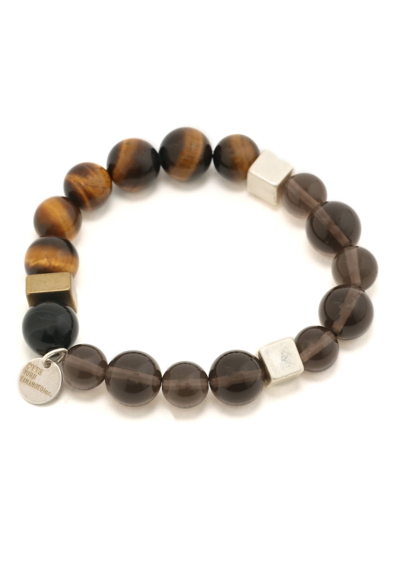 TIGER'S EYE+SMOKY QUARTZ BRASS BRACELET