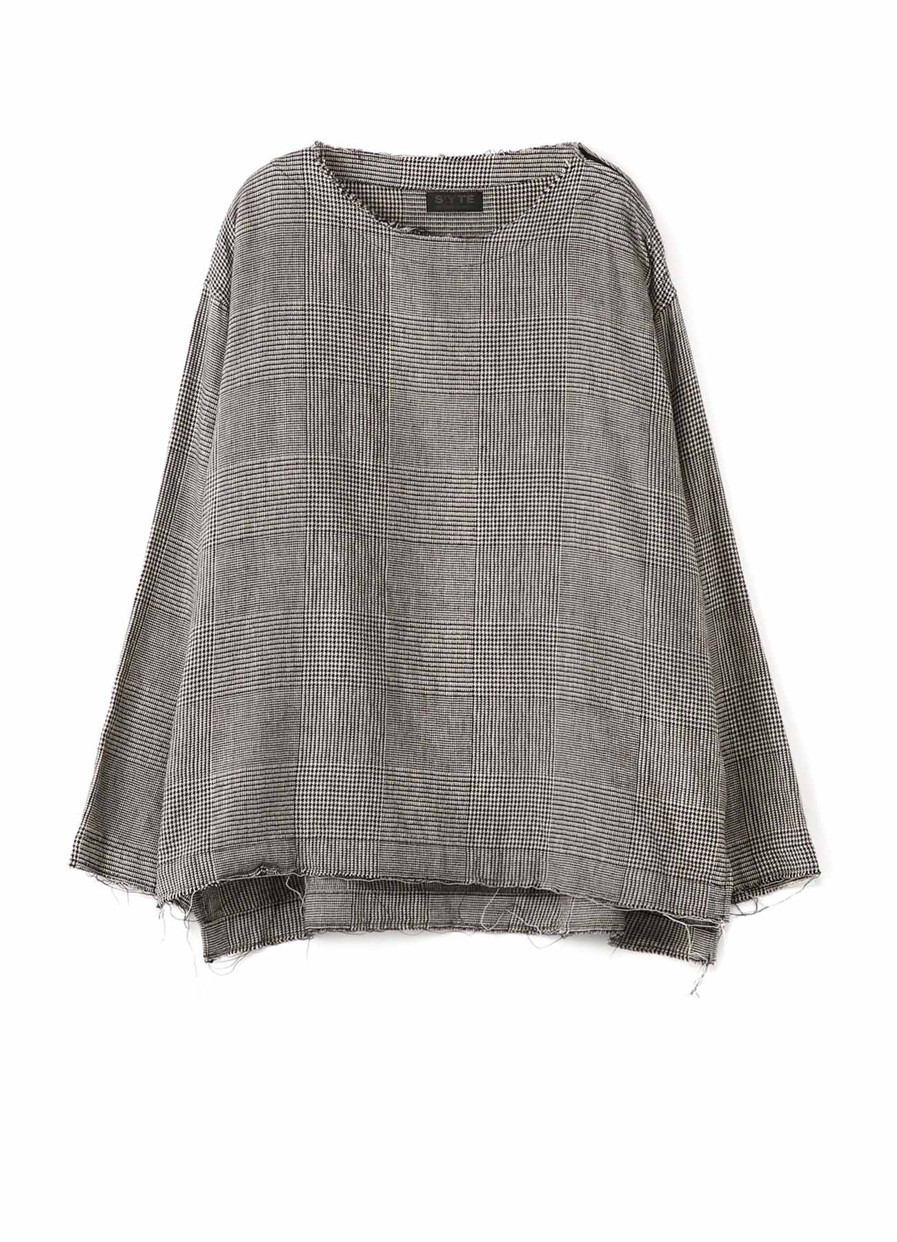 Wool/Linen/Cotton GlenCheck Crew Neck Pullover Shirt